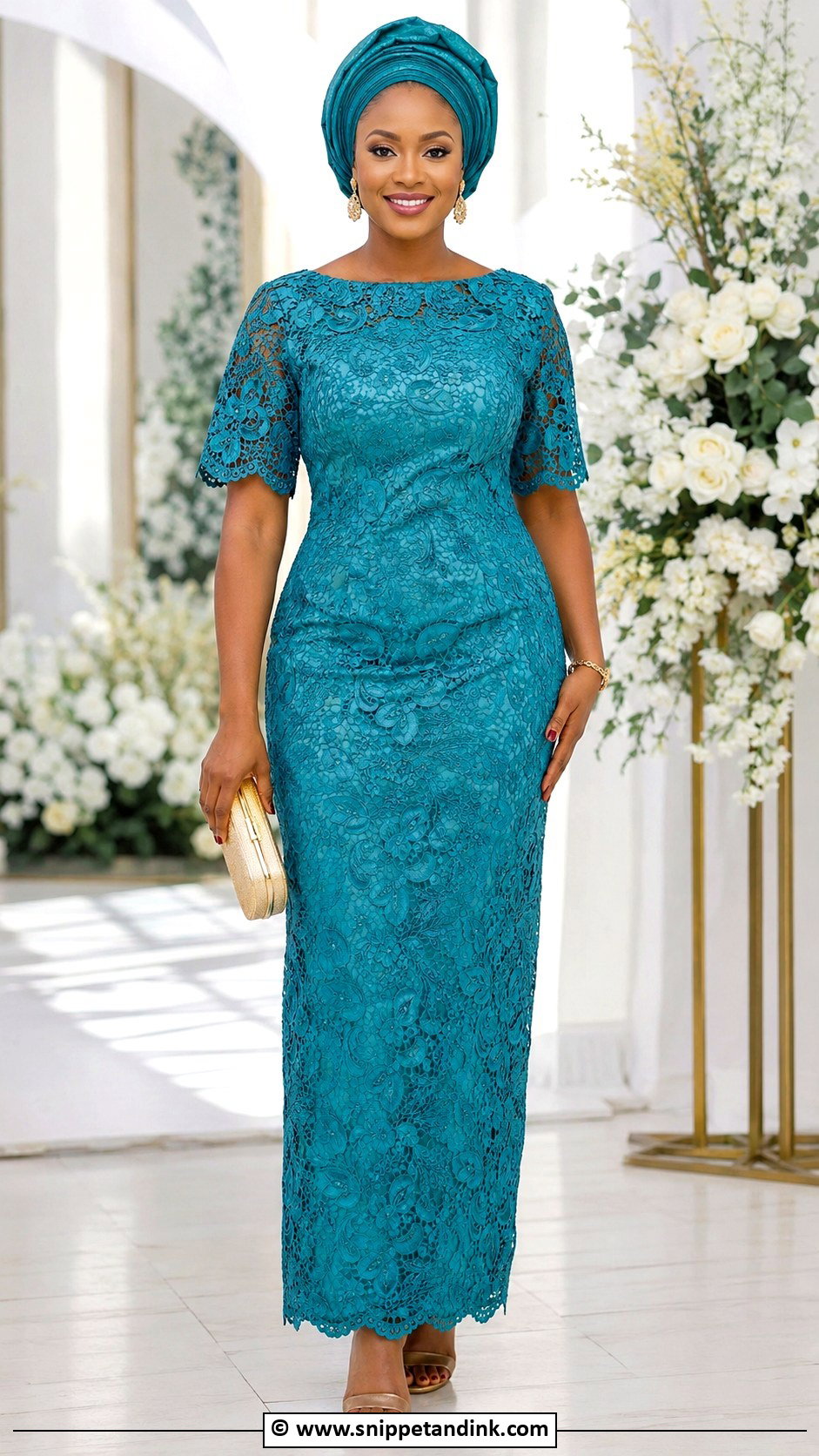 Nigerian Lace Short Sleeve Gown - Snippet and Ink - 35 Nigerian Lace Gown Styles