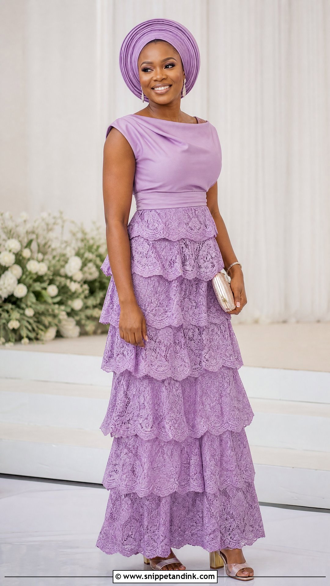 Nigerian Lace Tiered Gown With Simple Jewelry - Snippet and Ink - 20 Nigerian Lace Dress Styles Traditional Weddings