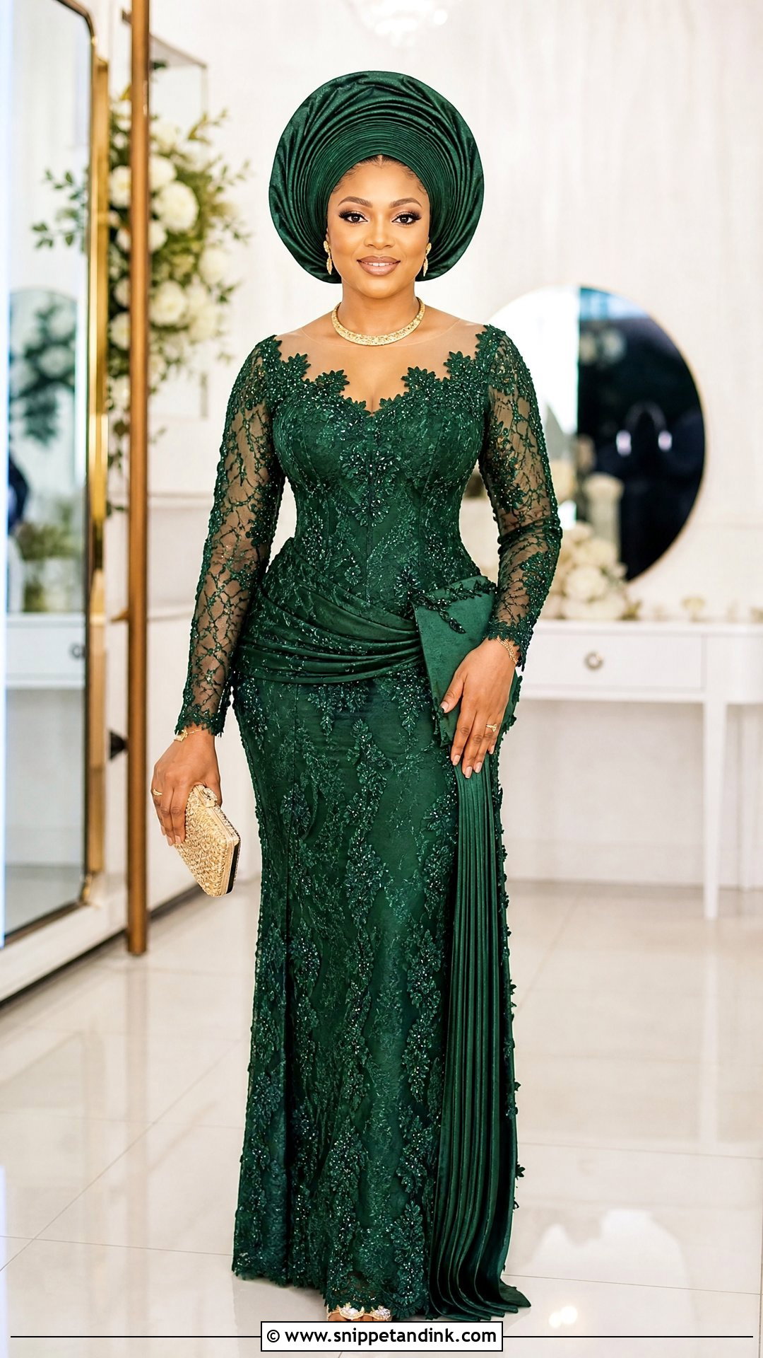 Nigerian Long Sleeve Traditional Wedding Dress - Snippet and Ink - 25 Traditional Nigerian Wedding Dresses