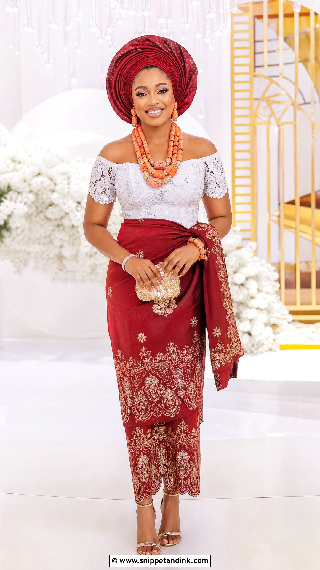 Nigerian Off Shoulder Traditional Wedding Dress - Snippet and Ink - 25 Traditional Nigerian Wedding Dresses