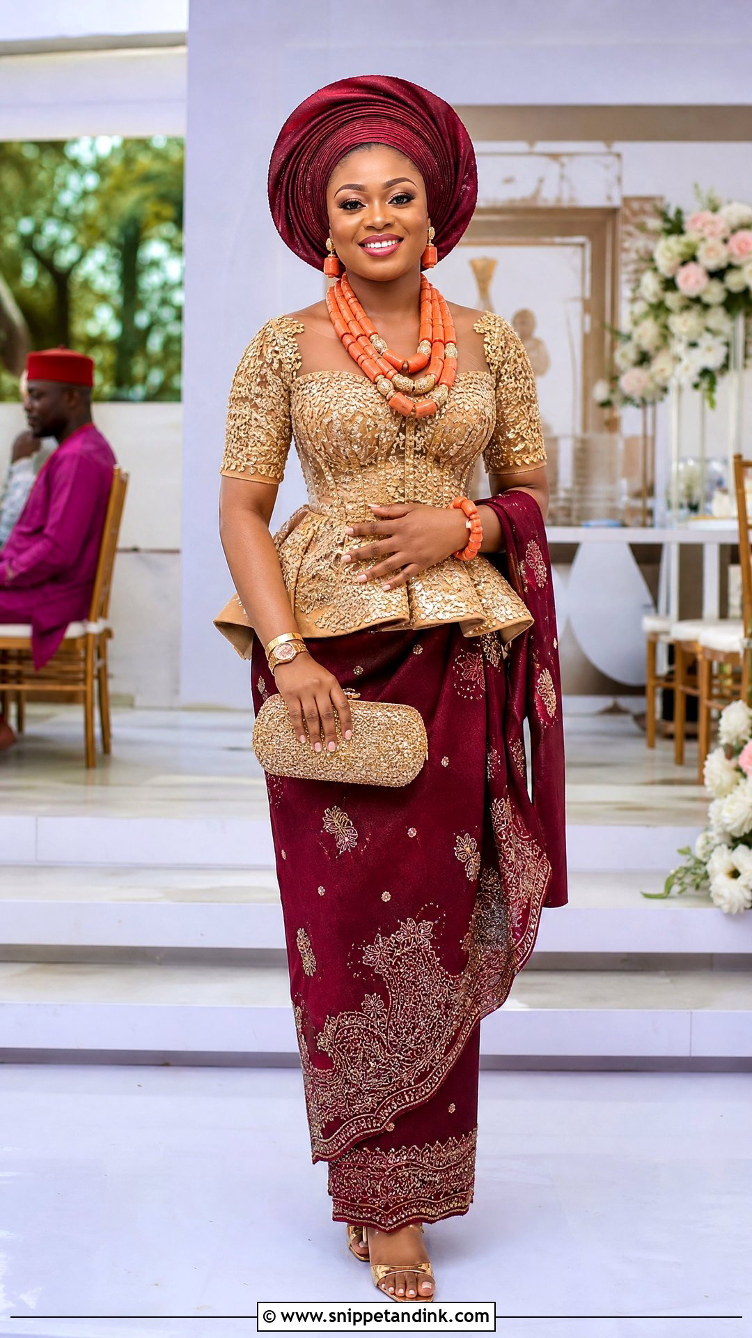 Nigerian Peplum Blouse And Wrapper Dress - Snippet and Ink - 25 Traditional Nigerian Wedding Dresses