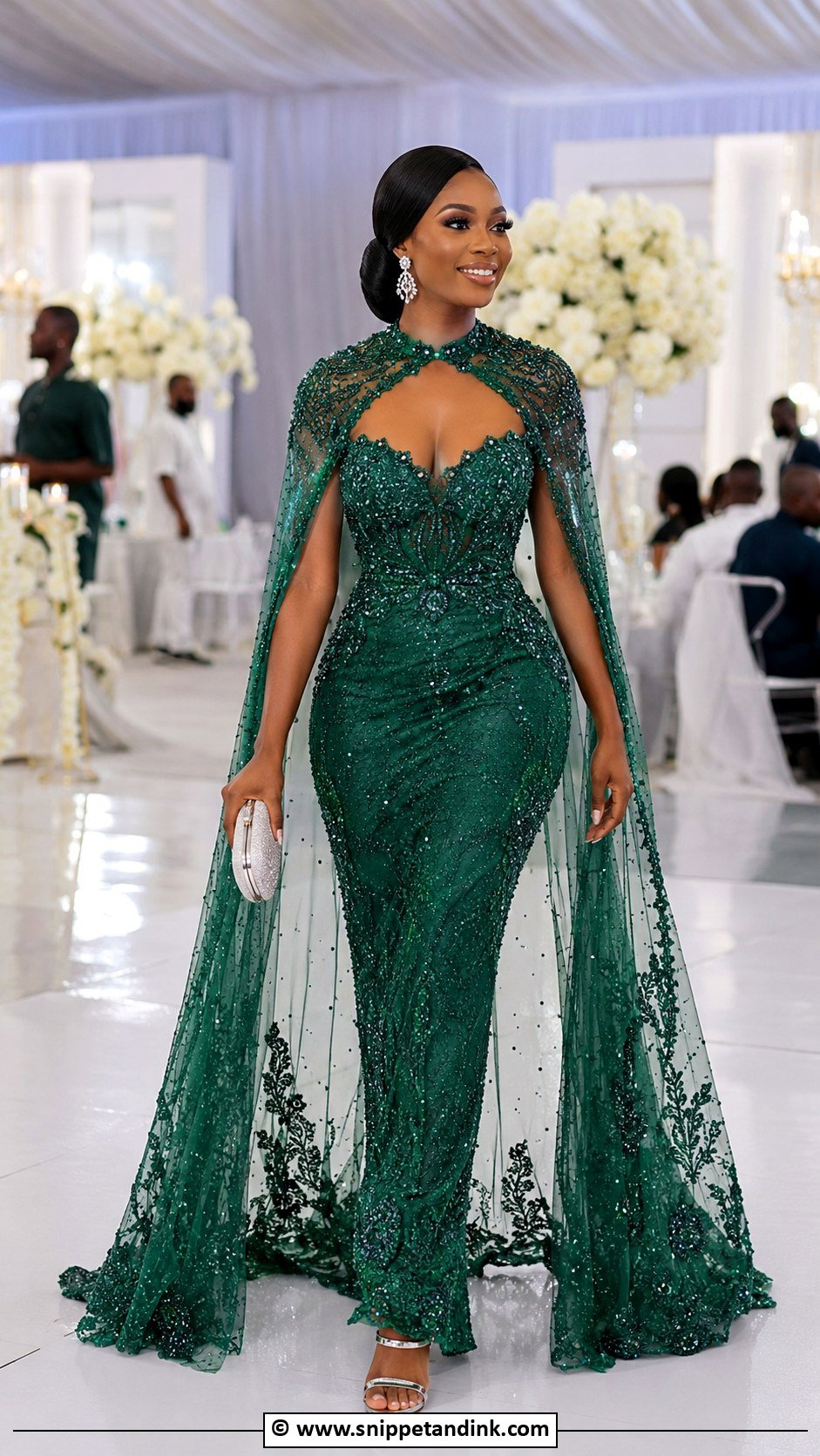 Nigerian Reception Dress With Detachable Cape - Snippet and Ink - 30 Nigerian Wedding Dress Ideas