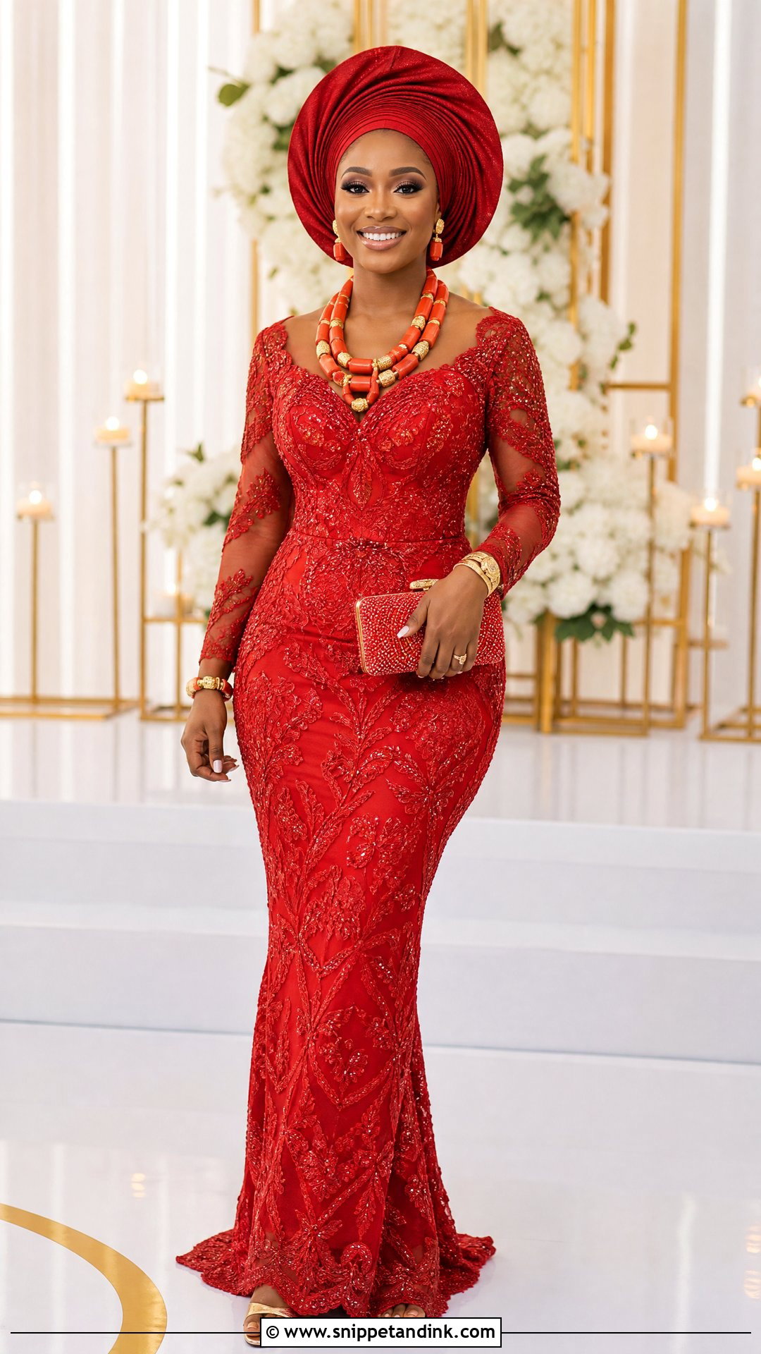 Nigerian Red Traditional Wedding Dress - Snippet and Ink - 25 Traditional Nigerian Wedding Dresses