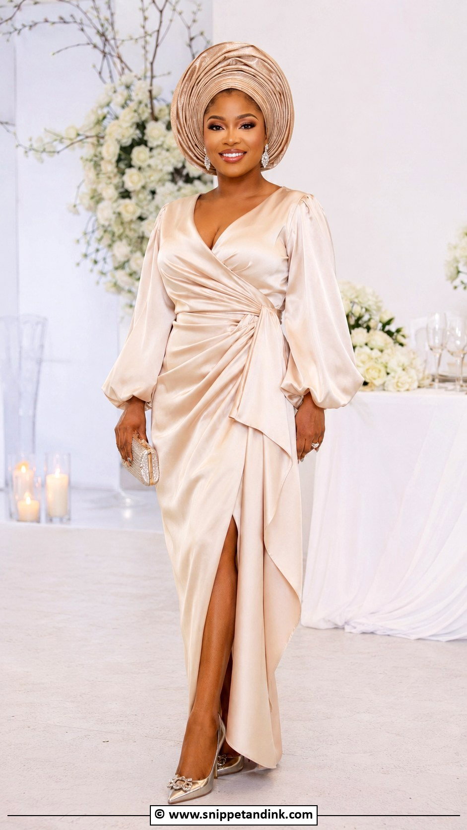 Nigerian Satin Wedding Dress With Gele - Snippet and Ink - 30 Nigerian Wedding Dress Ideas