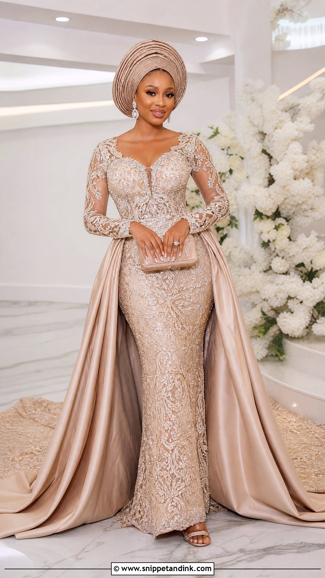 Nigerian Traditional Wedding Dress With Train - Snippet and Ink - 25 Traditional Nigerian Wedding Dresses