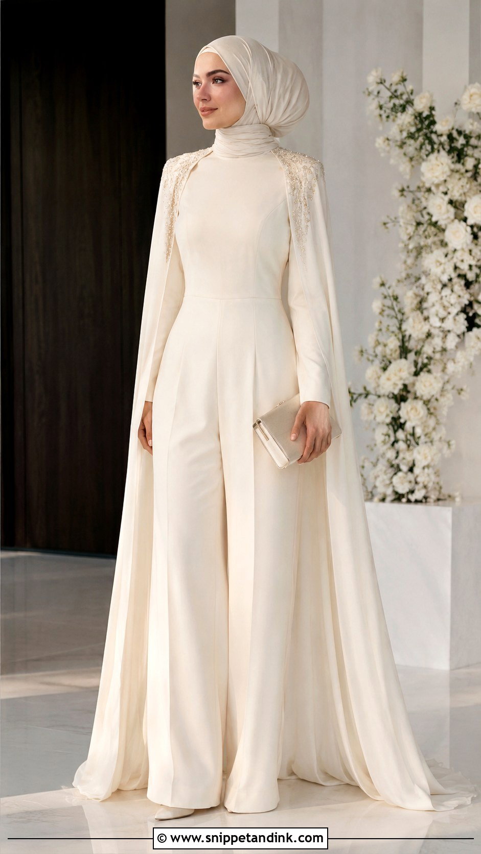 Nikkah Jumpsuit With Long Cape - Snippet and Ink - 30 Islamic Nikkah Outfit Ideas