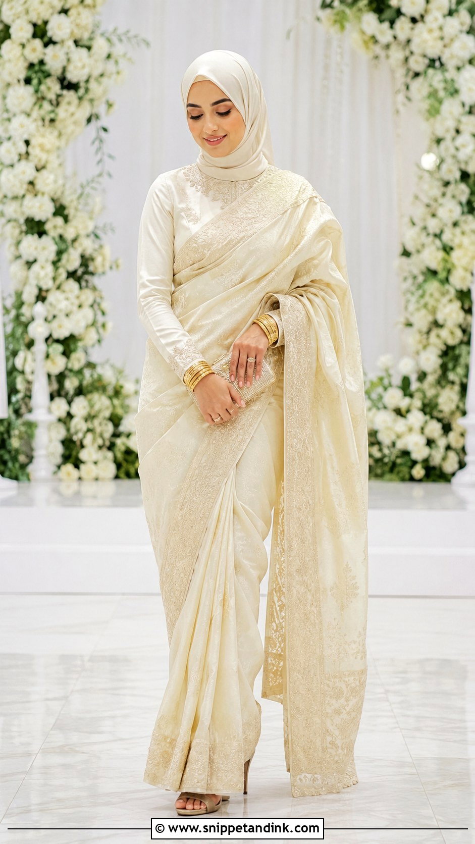 Nikkah Saree With Modest Blouse - Snippet and Ink - 30 Islamic Nikkah Outfit Ideas