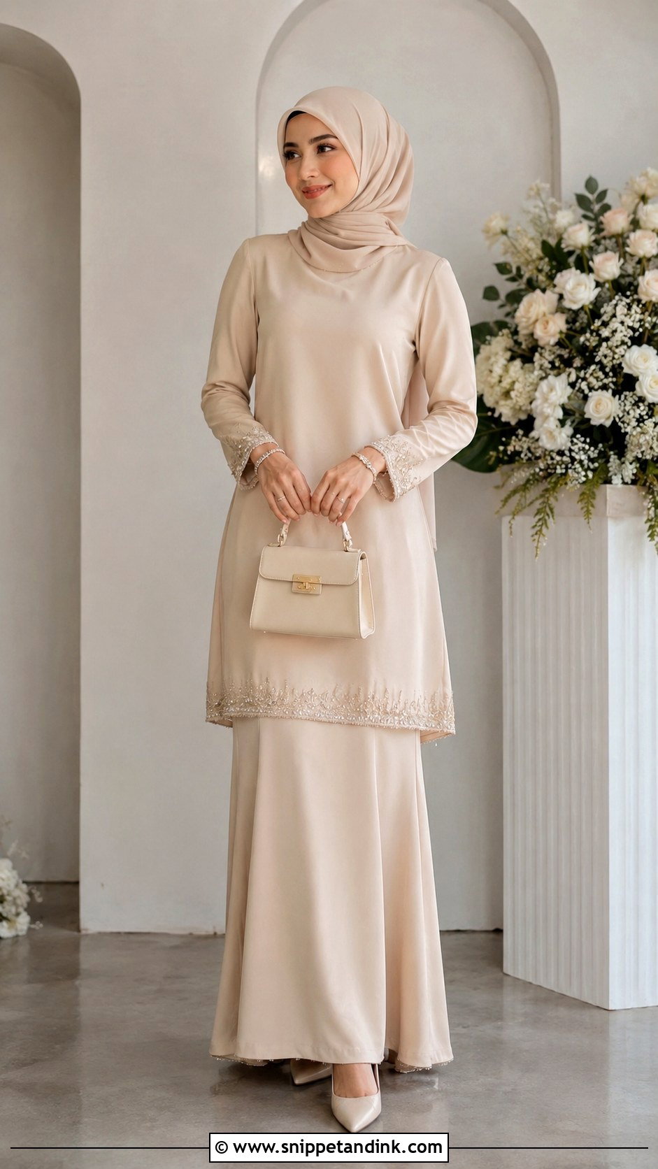 Nikkah Two Piece Set With Hijab - Snippet and Ink - 30 Islamic Nikkah Outfit Ideas