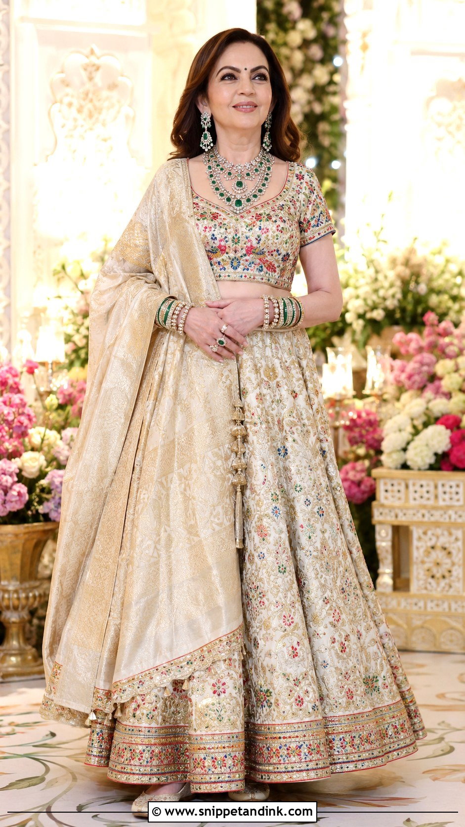 Nita Ambani Ivory Zardozi Lehenga - Snippet and Ink - 20 Neeta Ambani Wedding Outfits
