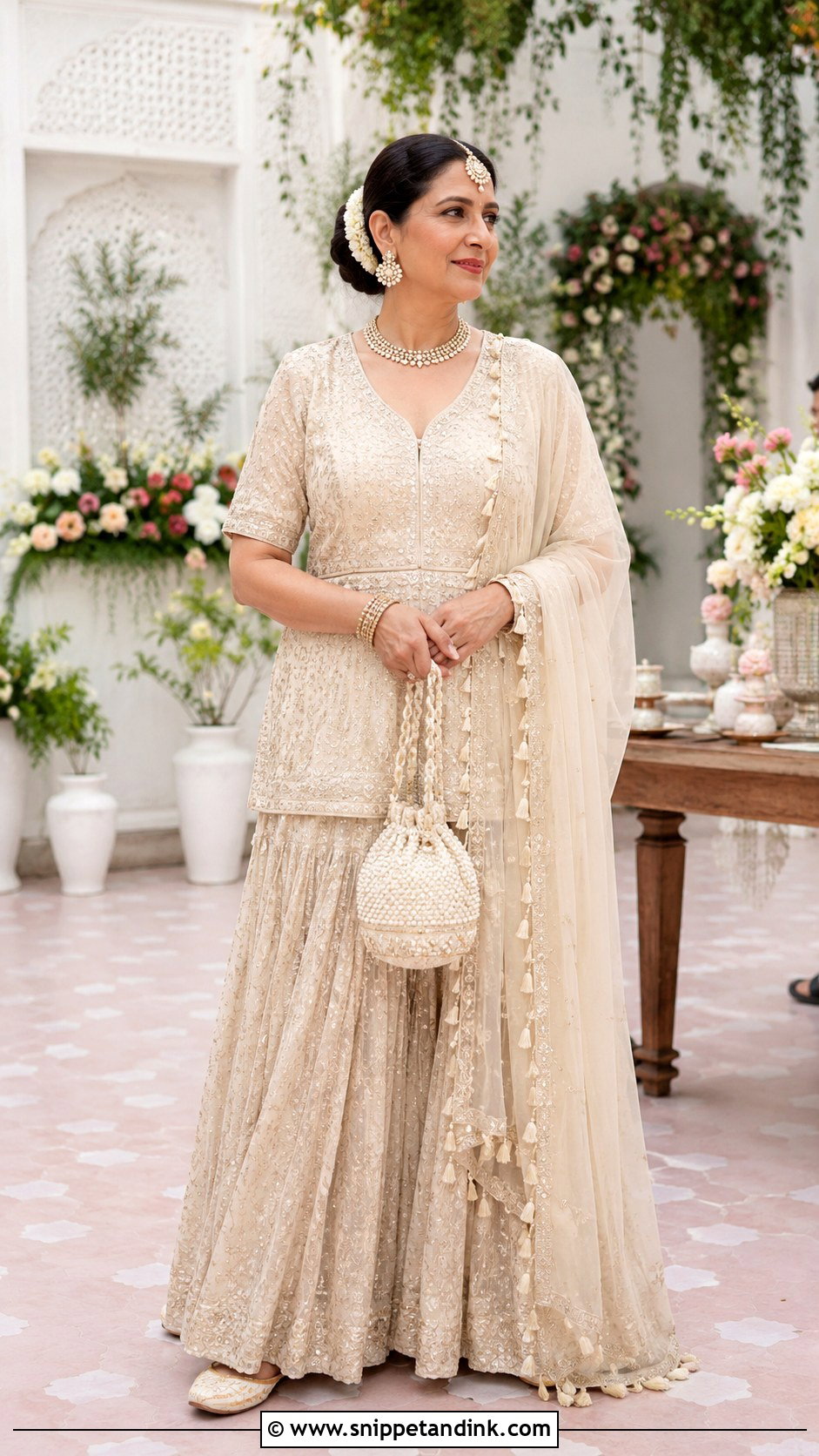 Nita Ambani Off White Mehendi Lehenga - Snippet and Ink - 20 Neeta Ambani Wedding Outfits