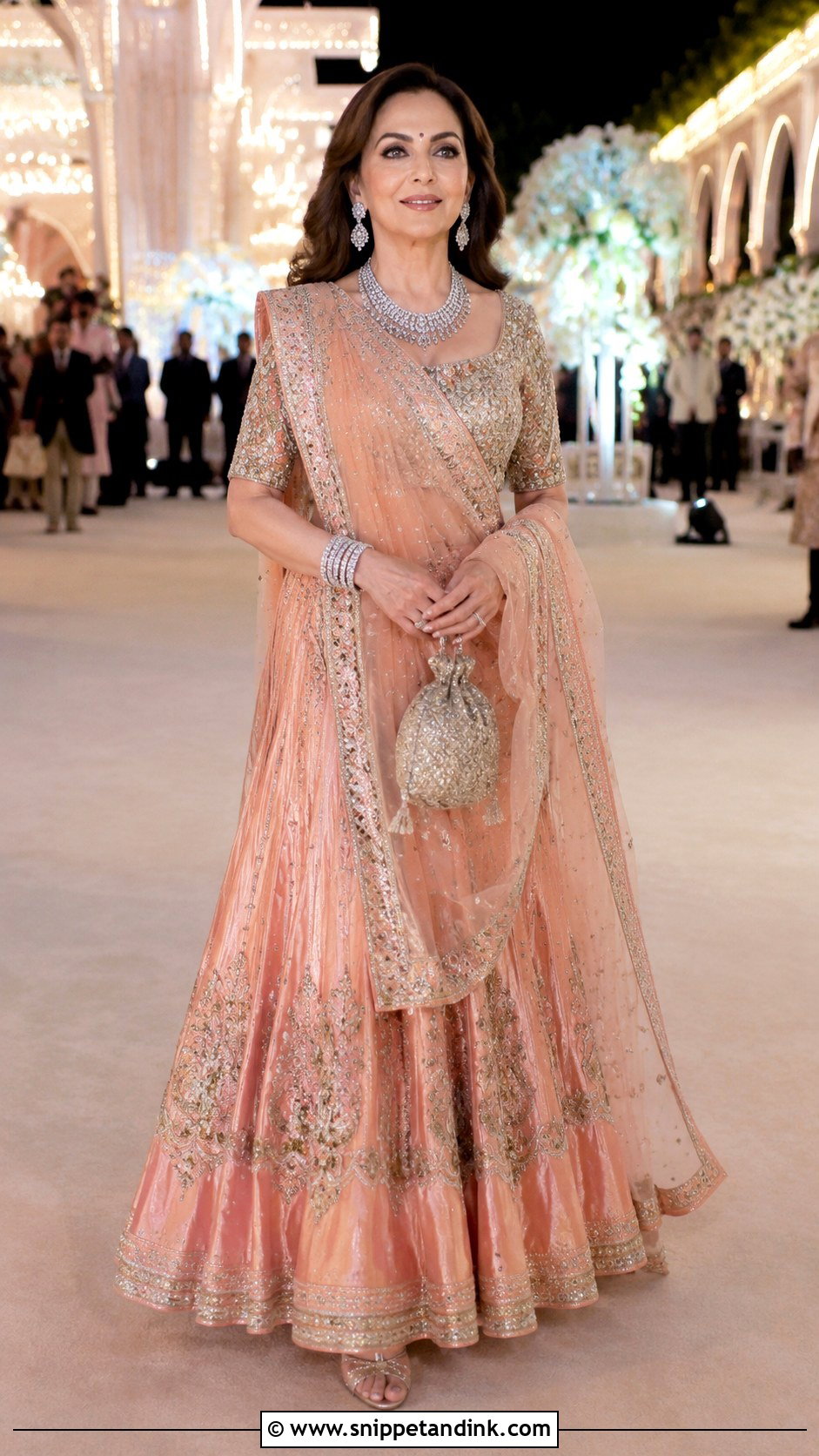Nita Ambani Peach Silk Wedding Ghagra - Snippet and Ink - 20 Anant Ambani Wedding Outfits