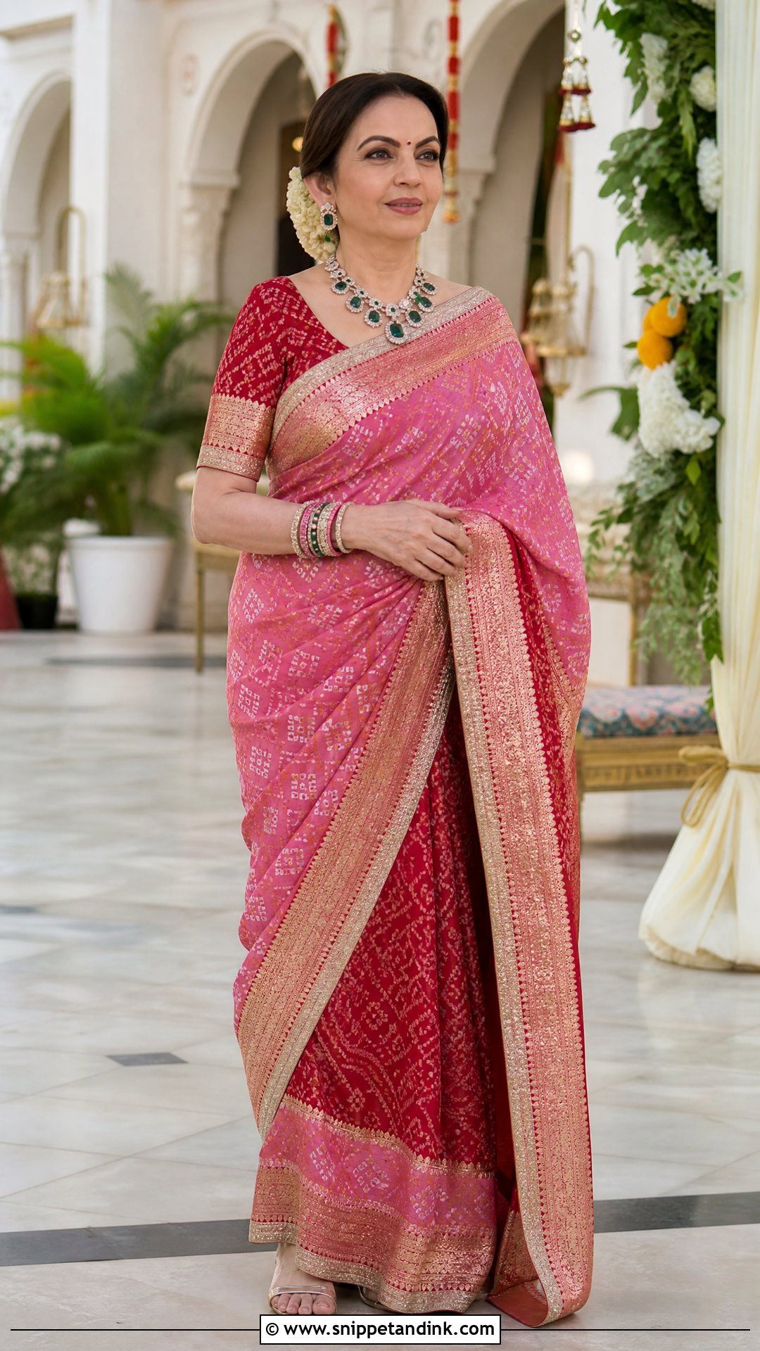 Nita Ambani Pink And Red Bandhani Saree - Snippet and Ink - 20 Neeta Ambani Wedding Outfits