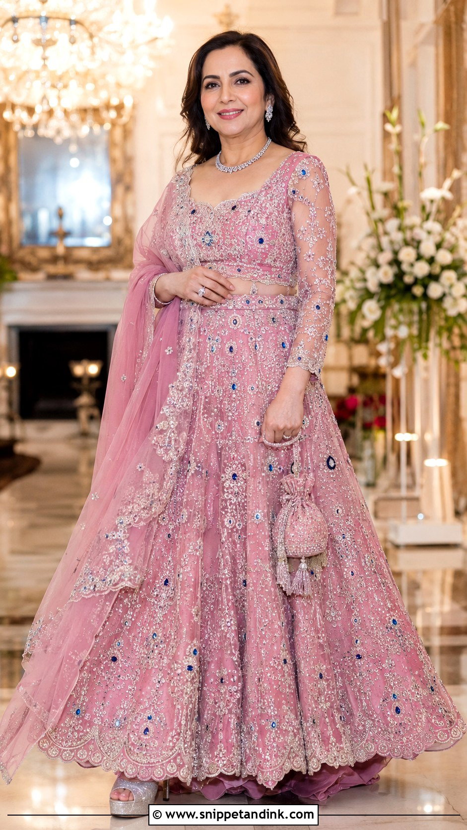 Nita Ambani Pink Jeweled Sangeet Lehenga - Snippet and Ink - 20 Neeta Ambani Wedding Outfits