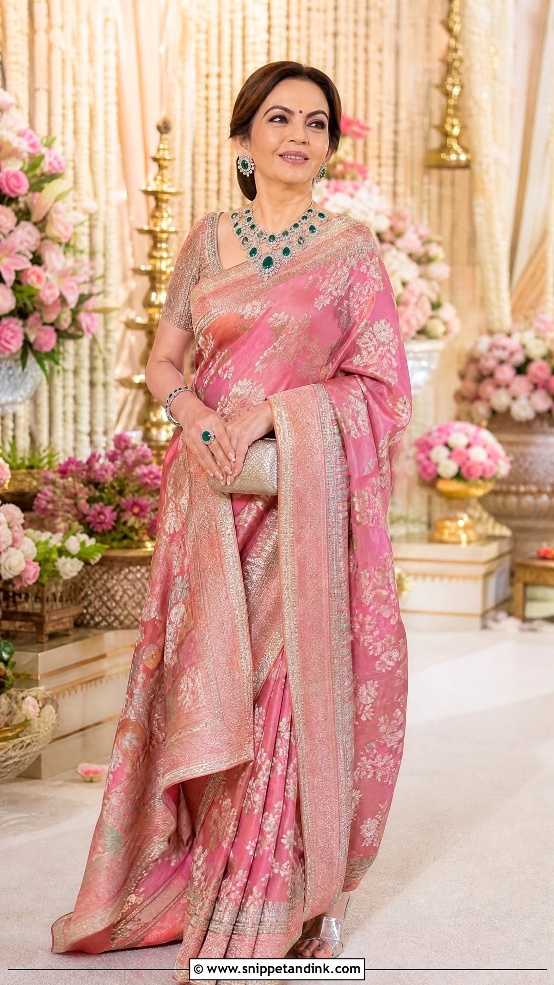 Nita Ambani Pink Multi Resham Saree - Snippet and Ink - 20 Neeta Ambani Wedding Outfits