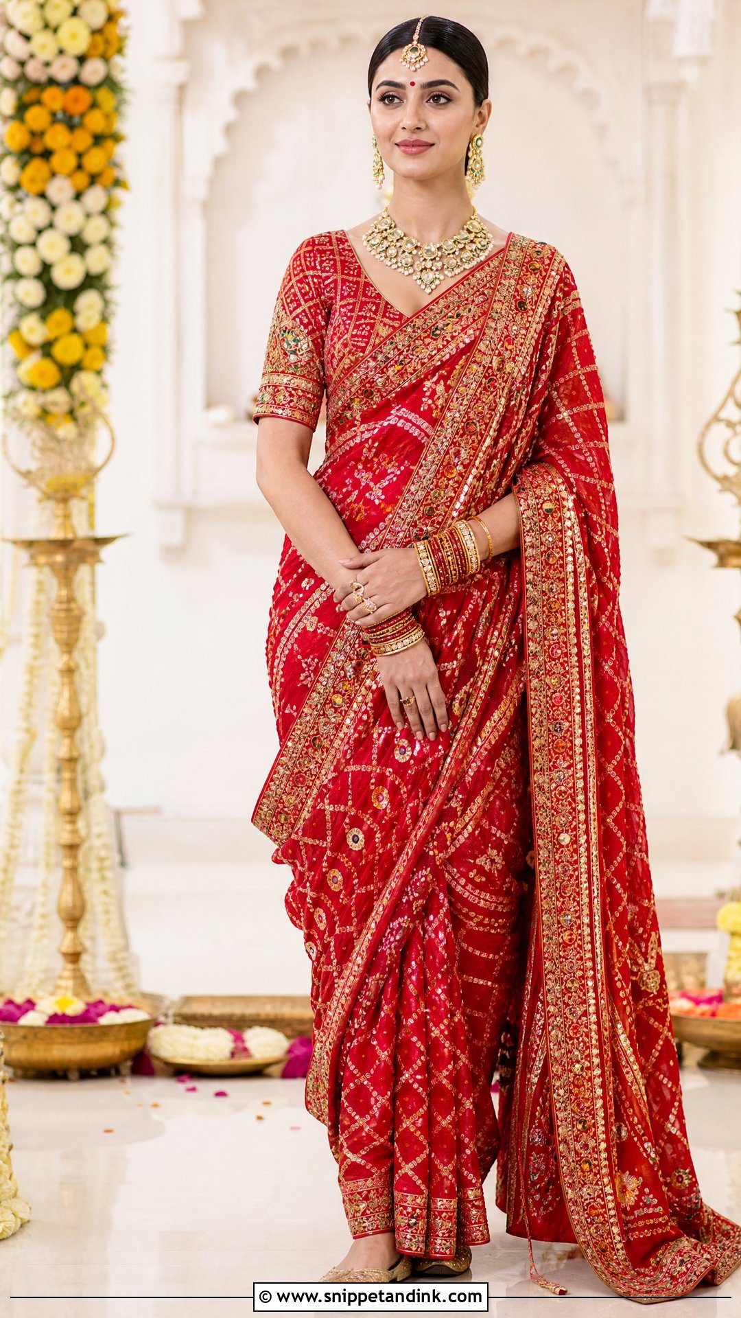 Nita Ambani Red Ghar Chola Saree - Snippet and Ink - 20 Neeta Ambani Wedding Outfits