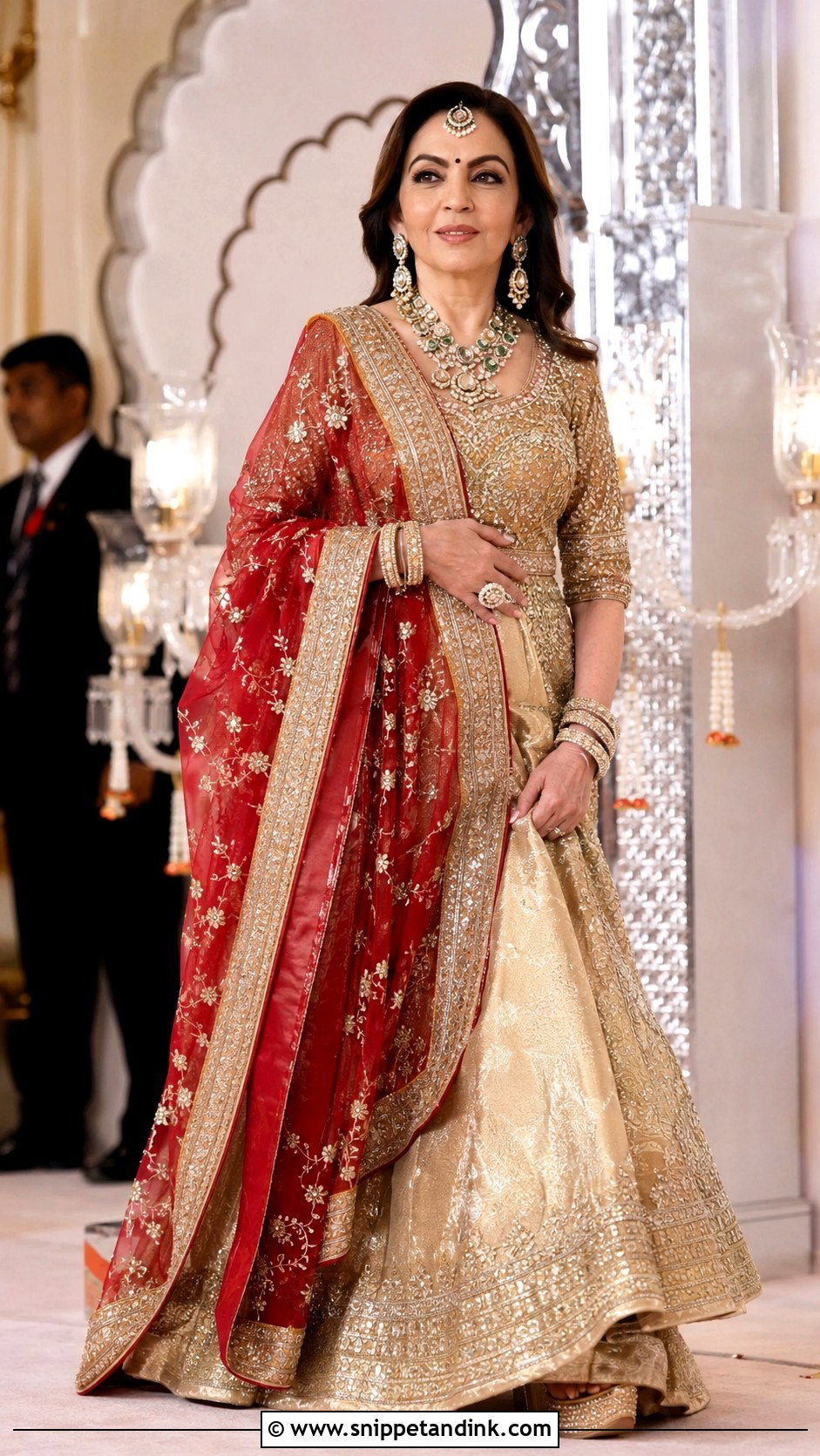 Nita Ambani Tissue Gold Wedding Ghagra - Snippet and Ink - 20 Neeta Ambani Wedding Outfits