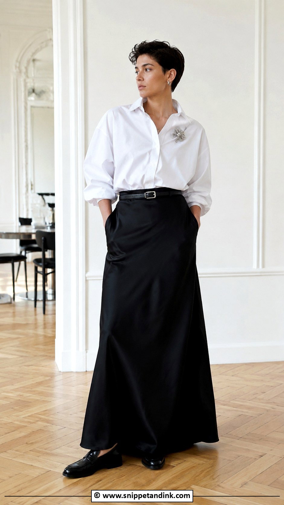 Non Binary Wedding Button Up And Maxi Skirt Outfit - Snippet and Ink - 25 Non Binary Wedding Outfit Ideas