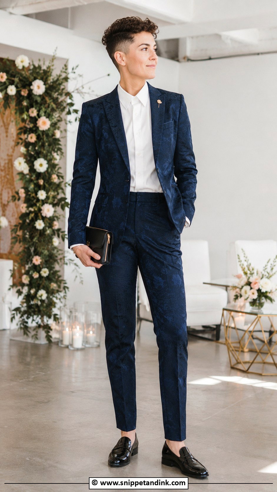 Non Binary Wedding Patterned Suit Outfit - Snippet and Ink - 25 Non Binary Wedding Outfit Ideas