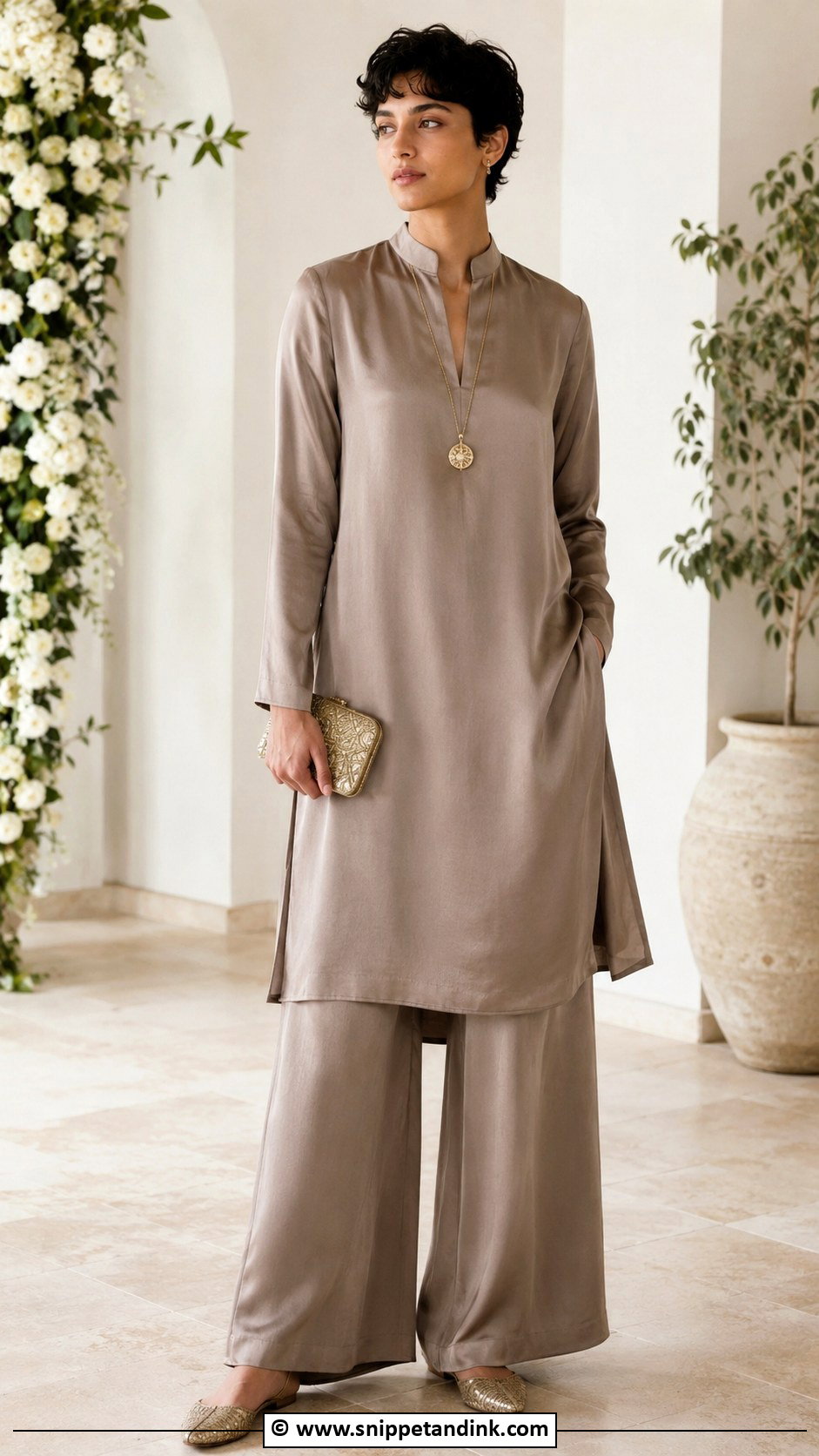 Non Binary Wedding Tunic And Wide Leg Pants Outfit - Snippet and Ink - 25 Non Binary Wedding Outfit Ideas