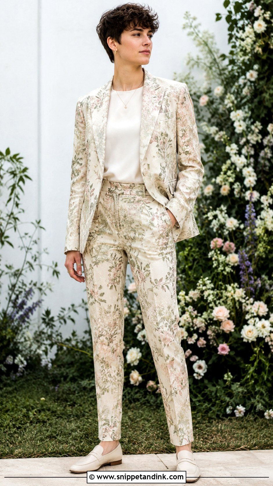 Nonbinary Wedding Floral Suit Outfit - Snippet and Ink - 25 Nonbinary Wedding Outfit Ideas