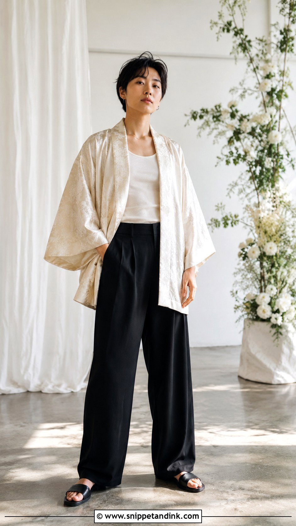 Nonbinary Wedding Kimono Jacket And Trousers - Snippet and Ink - 25 Nonbinary Wedding Outfit Ideas