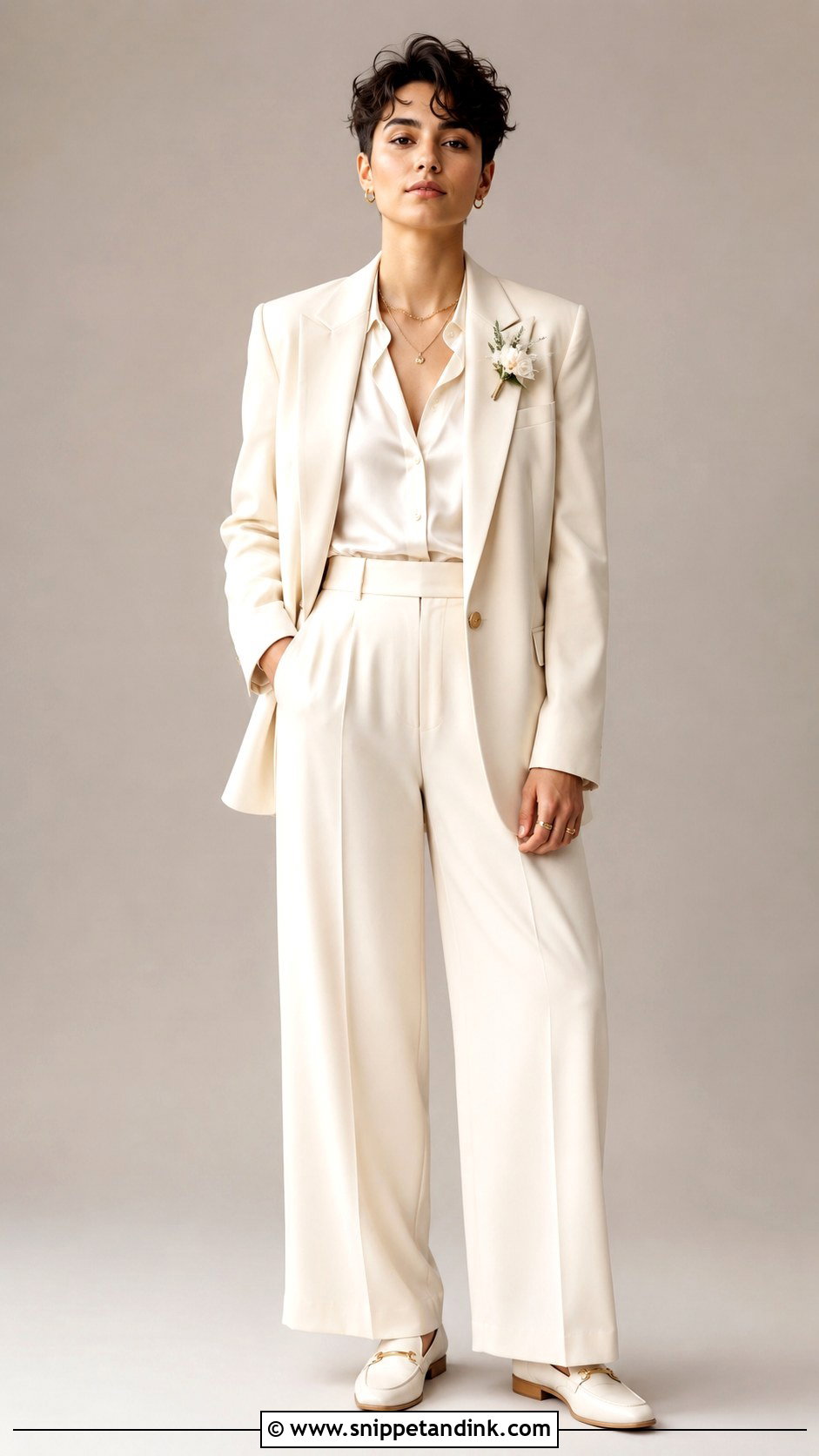 Nonbinary Wedding Monochrome Cream Outfit - Snippet and Ink - 25 Nonbinary Wedding Outfit Ideas