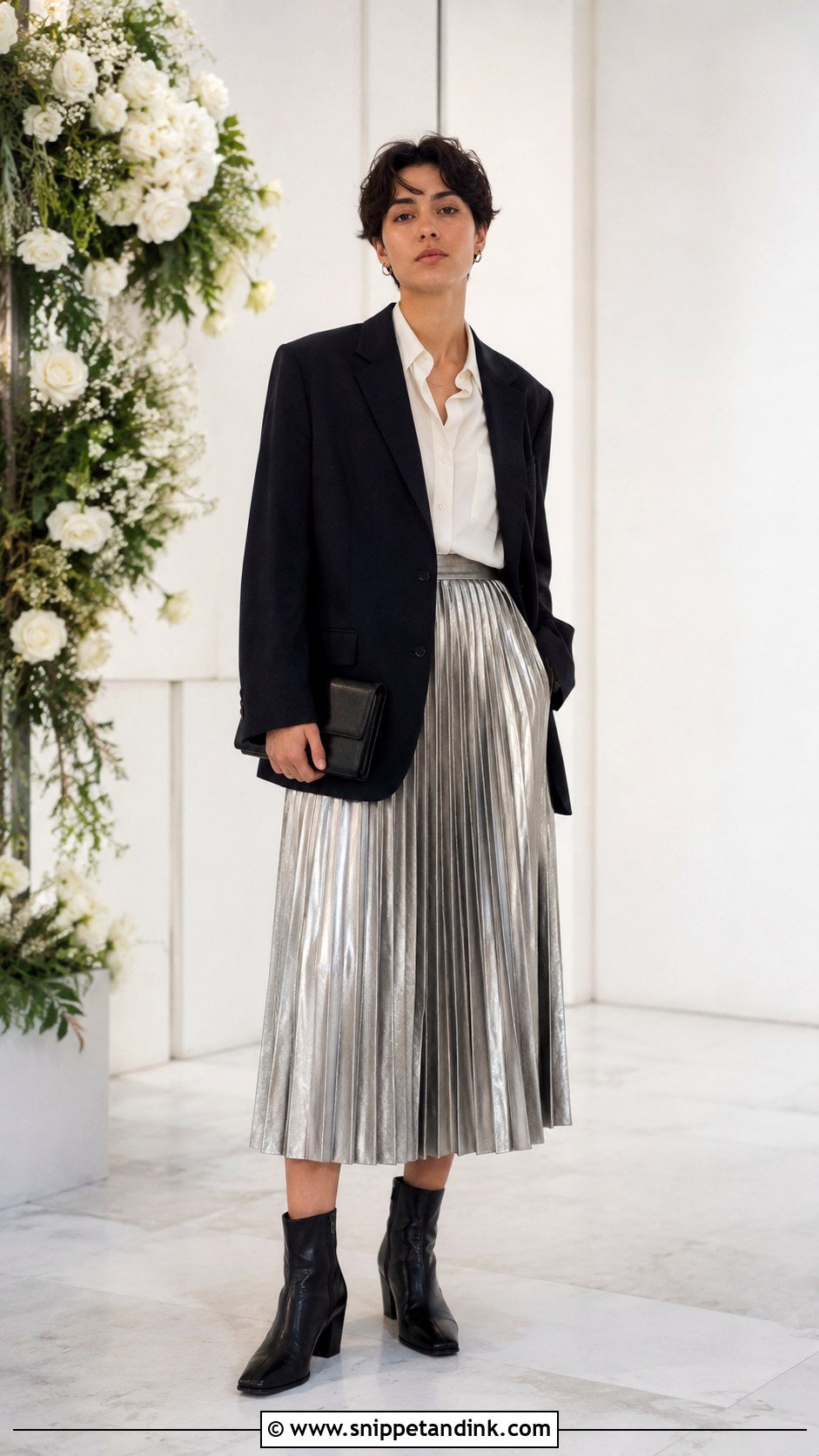 Nonbinary Wedding Pleated Skirt And Blazer Outfit - Snippet and Ink - 25 Nonbinary Wedding Outfit Ideas