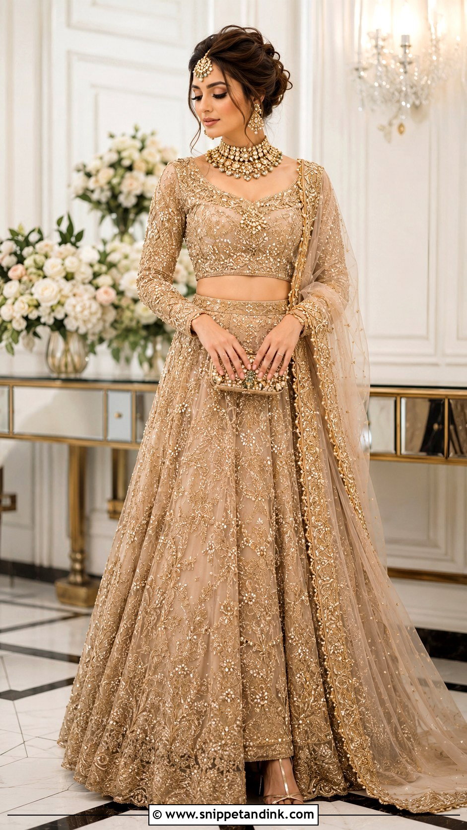 Nude Gold Walima Bridal Lehenga - Snippet and Ink - 30 Walima Bridal Look Ideas