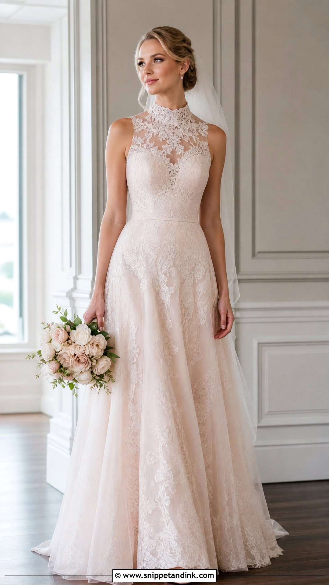Nude High Neck Wedding Dress - Snippet and Ink - 25 Nude Wedding Dress Ideas