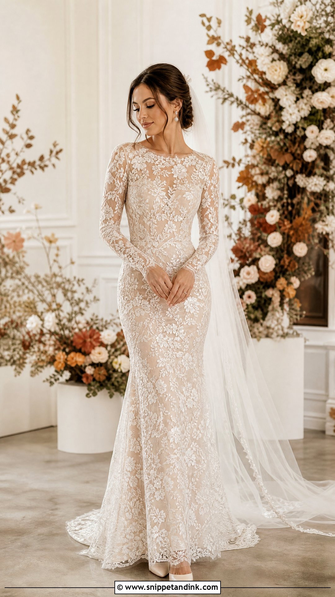 Nude Long Sleeve Wedding Dress - Snippet and Ink - 25 Nude Wedding Dress Ideas