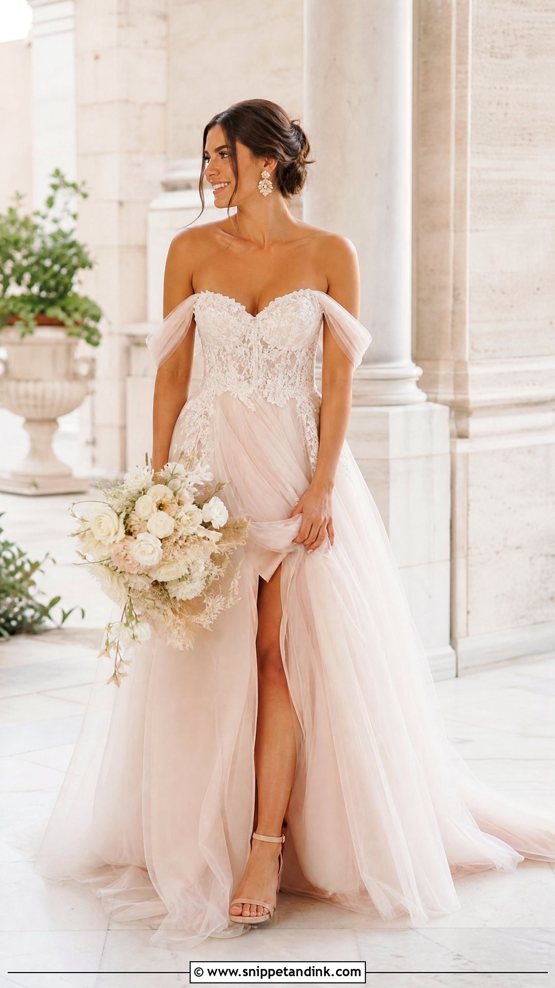 Nude Off Shoulder Wedding Dress - Snippet and Ink - 25 Nude Wedding Dress Ideas