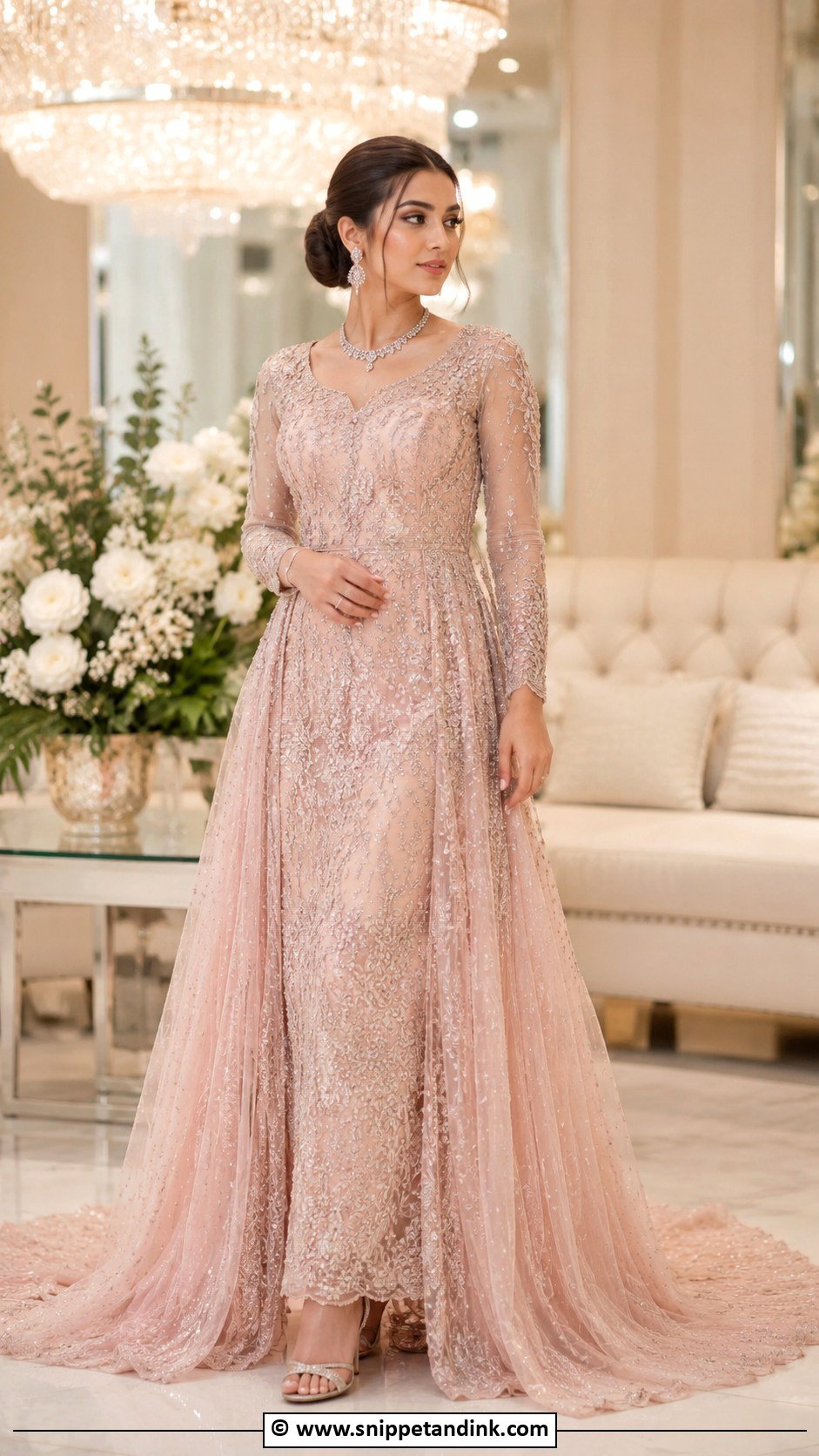 Nude Pink Walima Gown With Trail - Snippet and Ink - 35 Walima Dresses Pakistani Brides