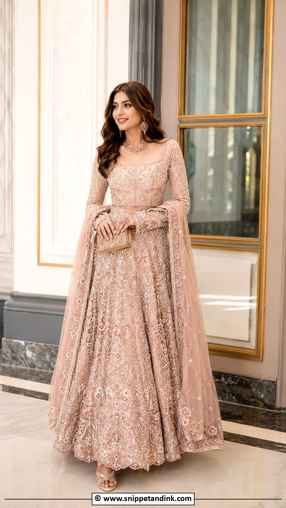 Nude Pink Walima Lehenga For Bride - Snippet and Ink - 30 Walima Outfits for Bride