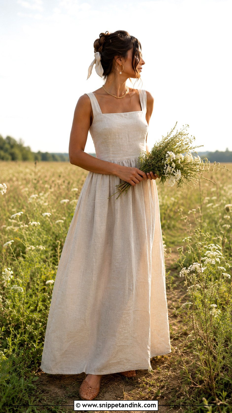 Oatmeal Linen Bohemian Wedding Dress With A Square Neck - Snippet and Ink - 20 Earthy Wedding Dress Bohemian Ideas