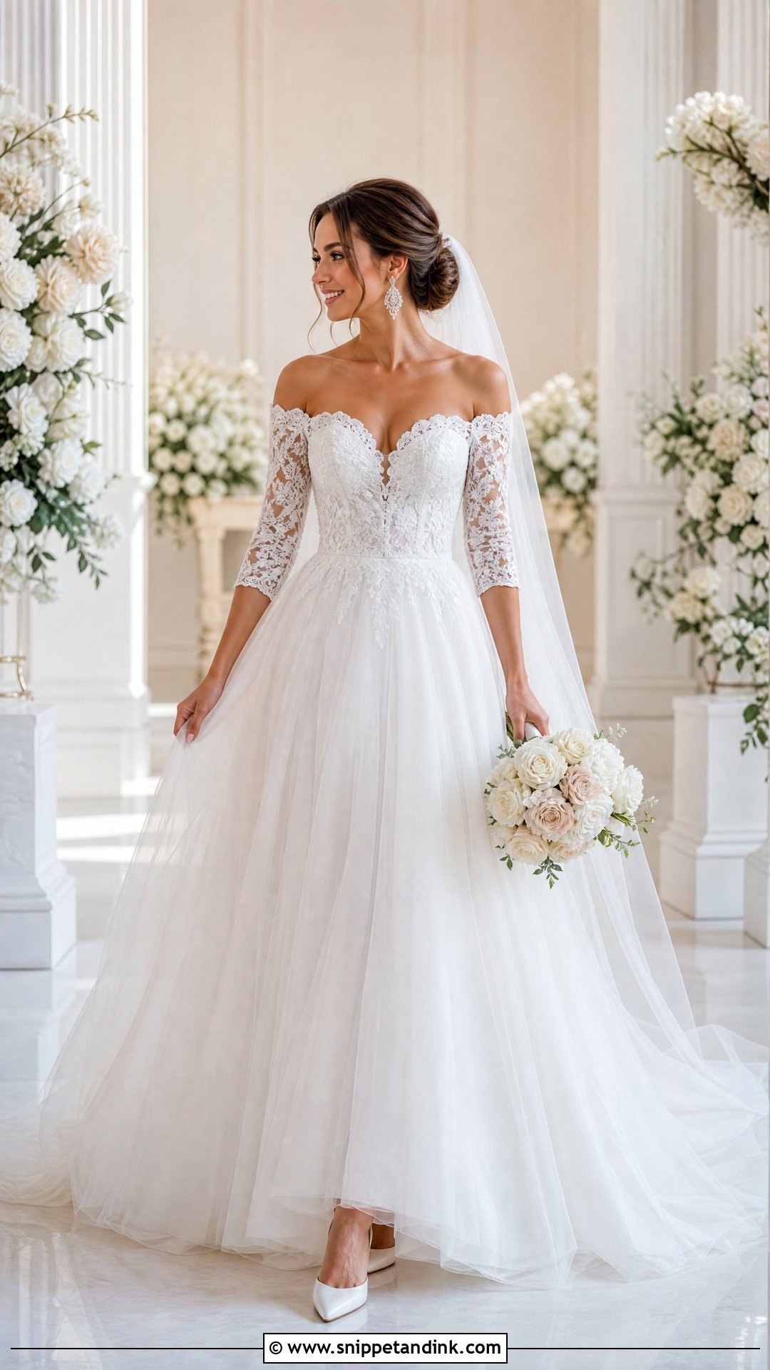 Off Shoulder 34 Sleeve Wedding Dress - Snippet and Ink - 20 34 Sleeve Wedding Dress Ideas