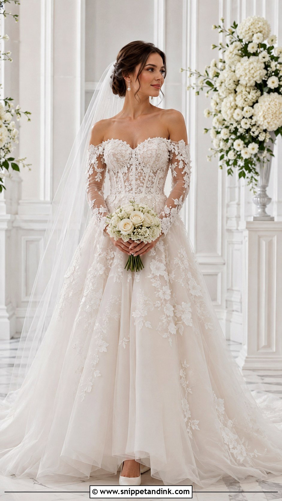 Off Shoulder 3D Lace Wedding Dress - Snippet and Ink - 20 3D Lace Wedding Dress Ideas