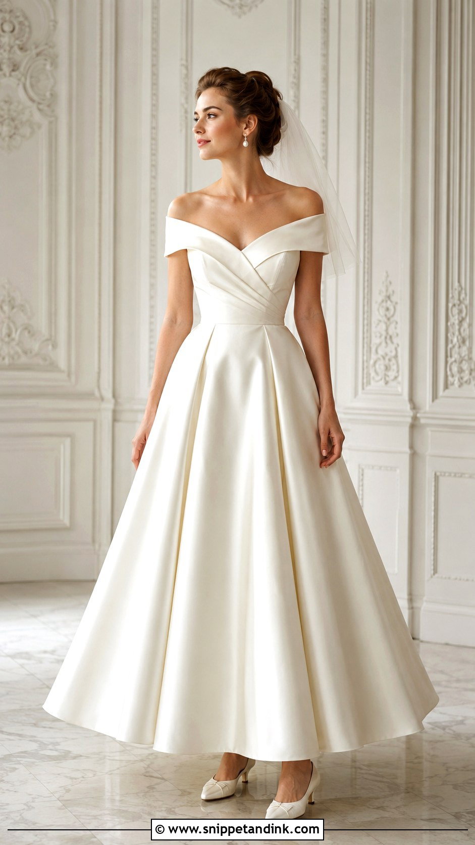 Off Shoulder 50s Wedding Dress - Snippet and Ink - 30 50s Wedding Dress Ideas
