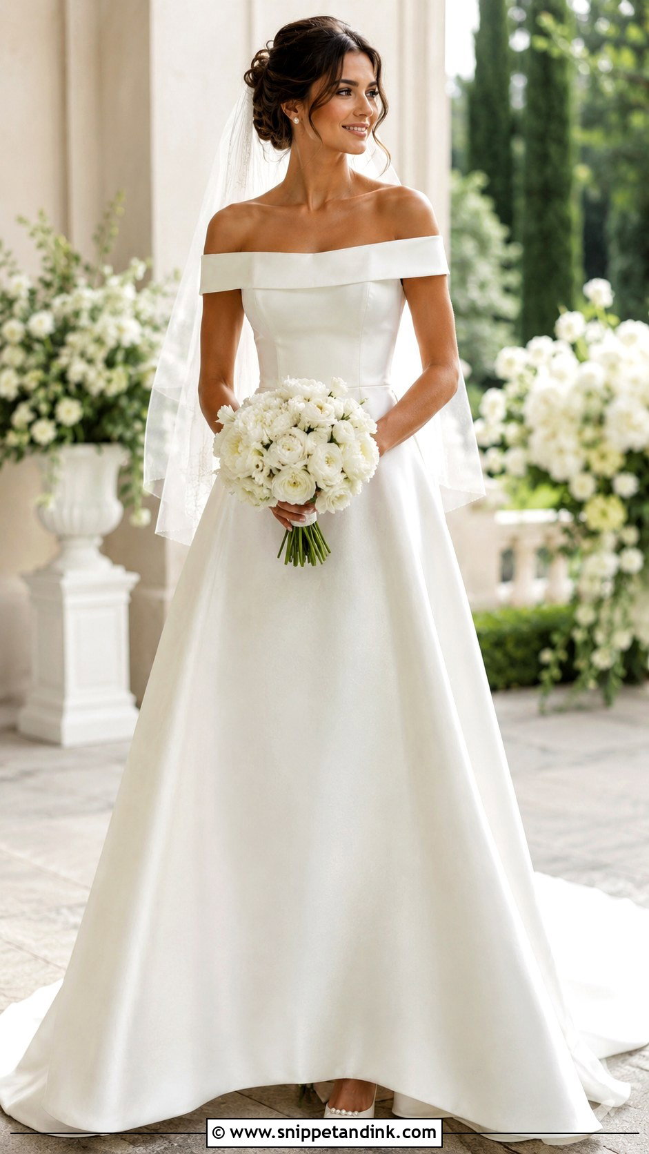 Off Shoulder A Line Bridal Dress - Snippet and Ink - 20 Simple Bridal Dresses