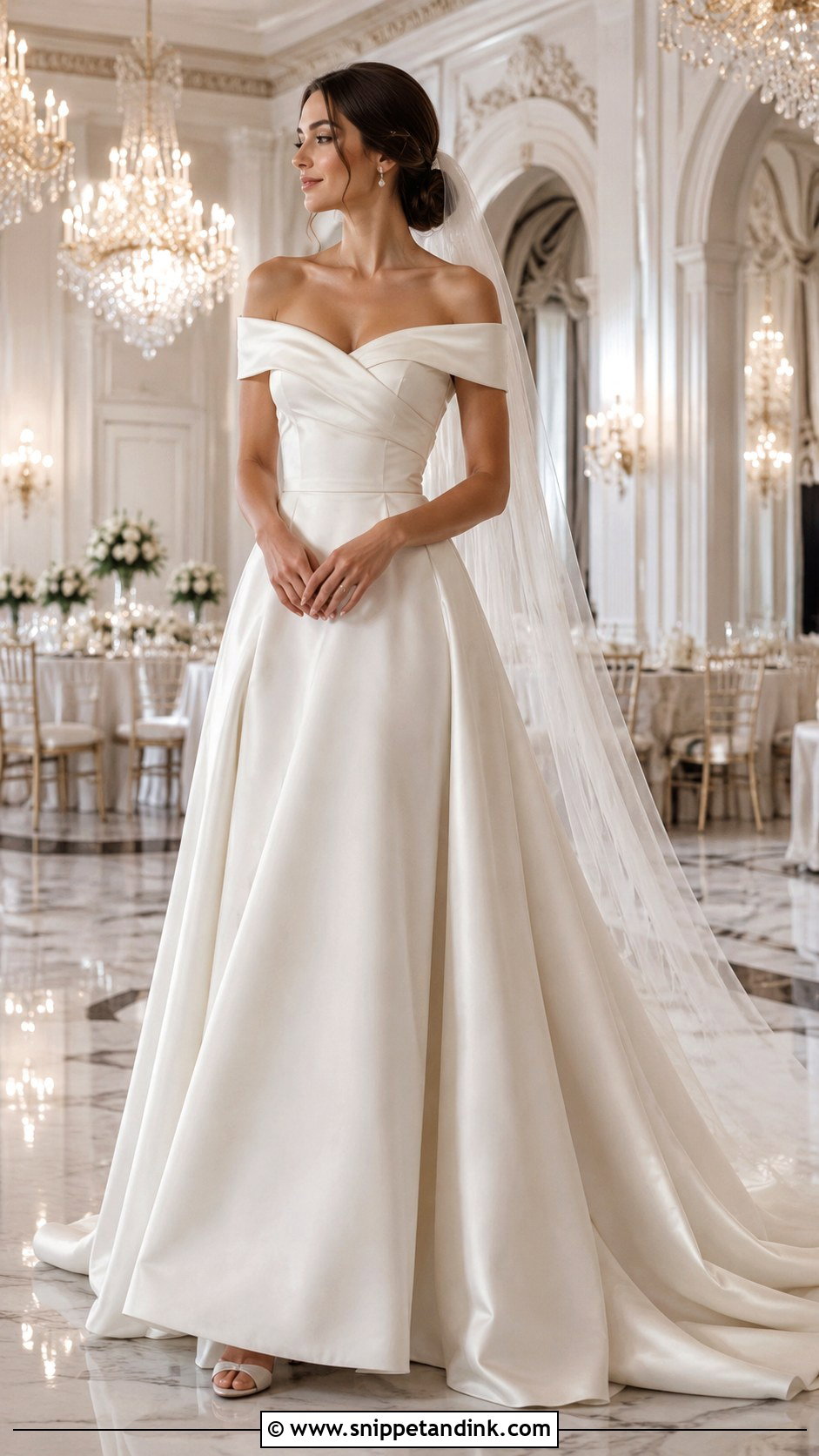 Off Shoulder A Line Bridal Gown - Snippet and Ink - 25 A Line Bridal Gowns