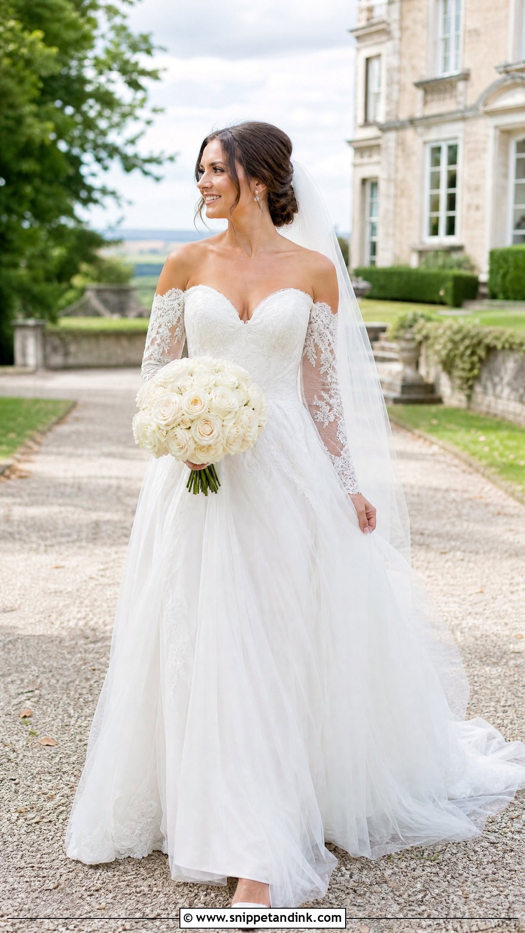Off Shoulder A Line Sleeve Wedding Dress - Snippet and Ink - 20 Off Shoulder Sleeve Wedding Dress Ideas