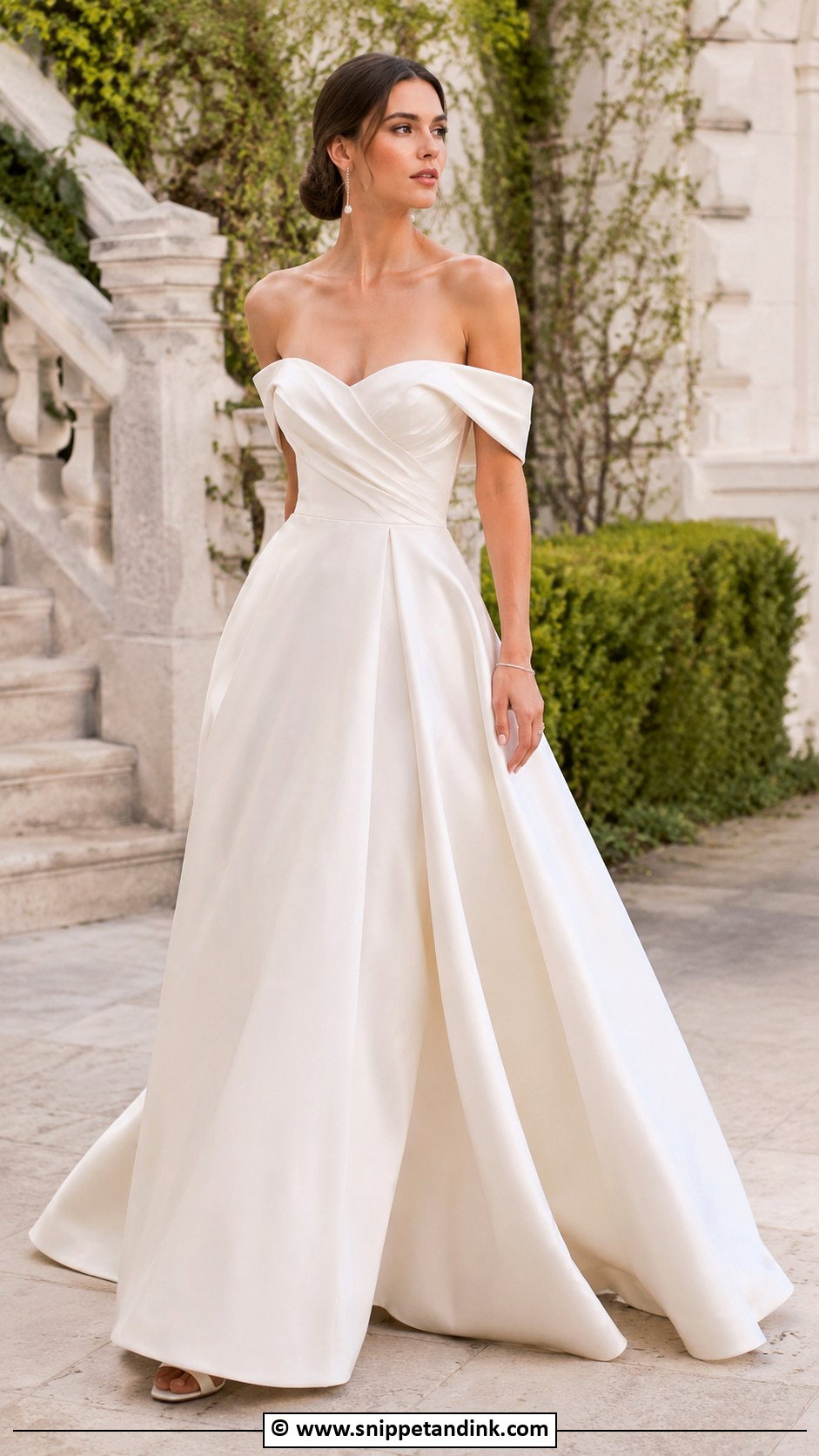 Off Shoulder A Line Wedding Dress - Snippet and Ink - 30 A-Line Wedding Dress Ideas