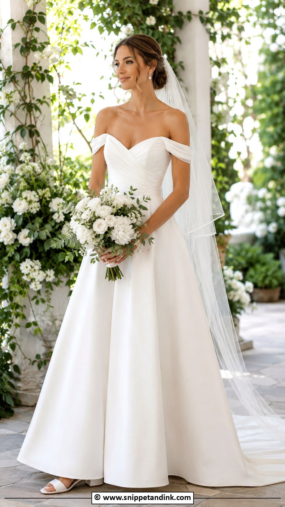 Off Shoulder A Line Wedding Dress - Snippet and Ink - 35 Off Shoulder Wedding Dress Ideas