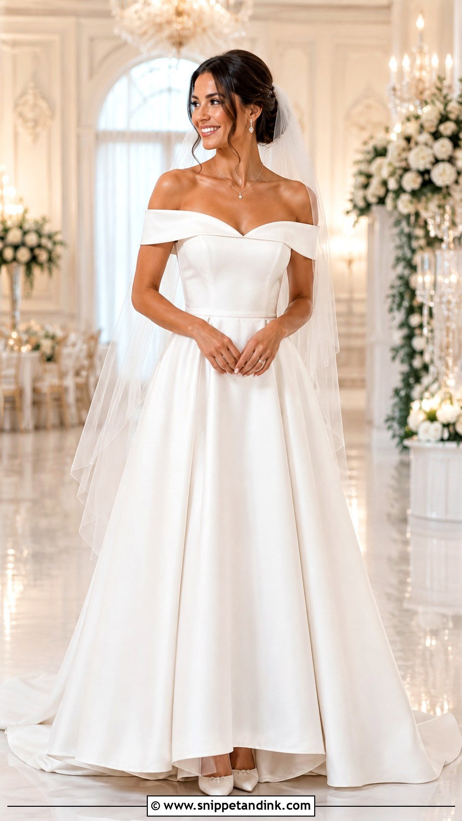 Off Shoulder A Line Wedding Dress - Snippet and Ink - 30 Wedding Dresses a Line