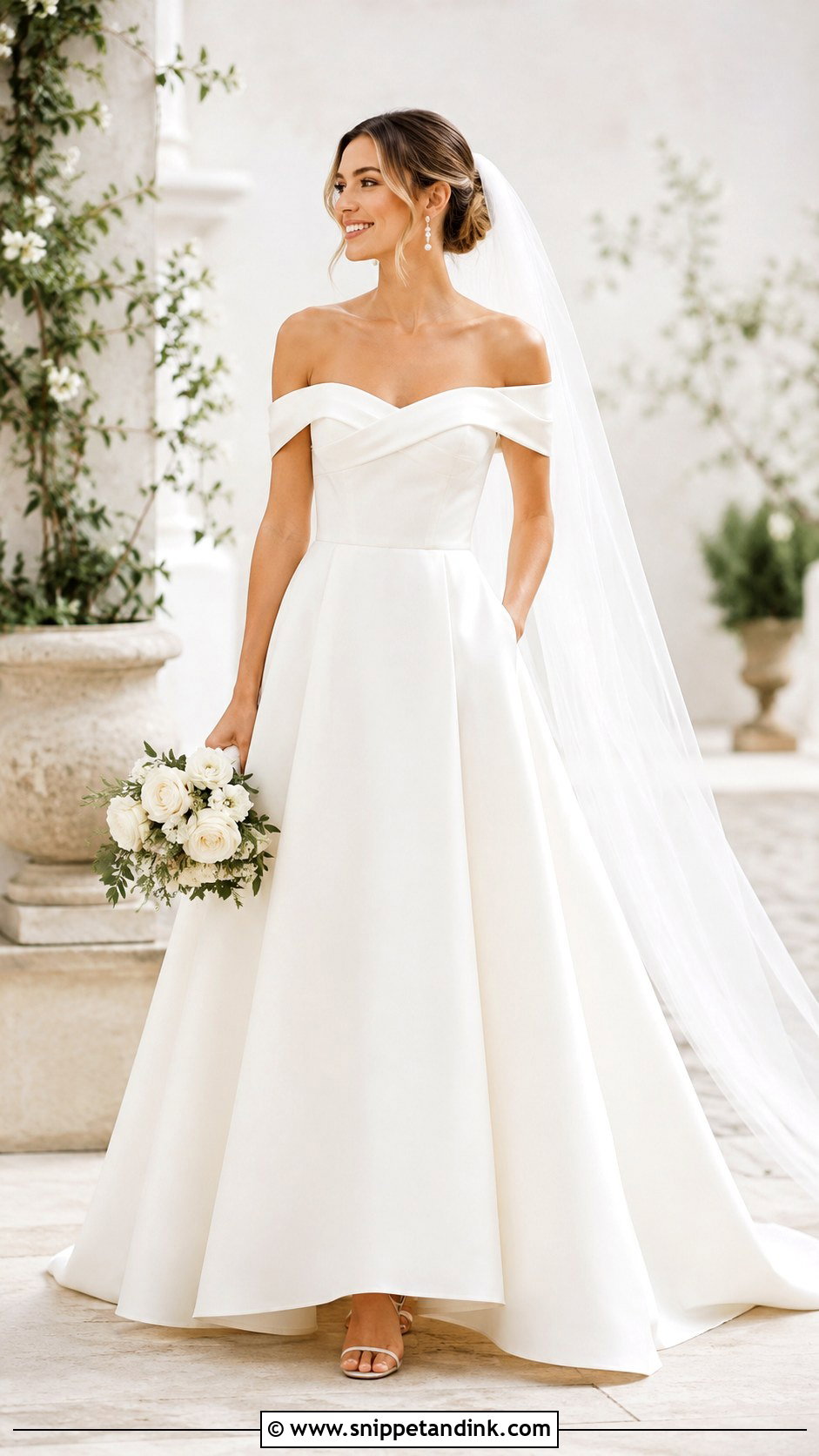 Off Shoulder A Line Wedding Dress - Snippet and Ink - 25 Classic Elegant Wedding Dresses