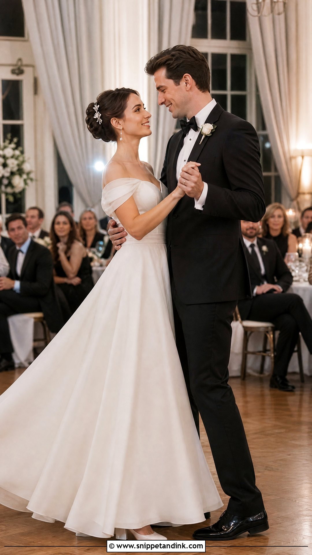 Off Shoulder A Line Wedding Dress - Snippet and Ink - 20 Wedding Dress Dance Ideas