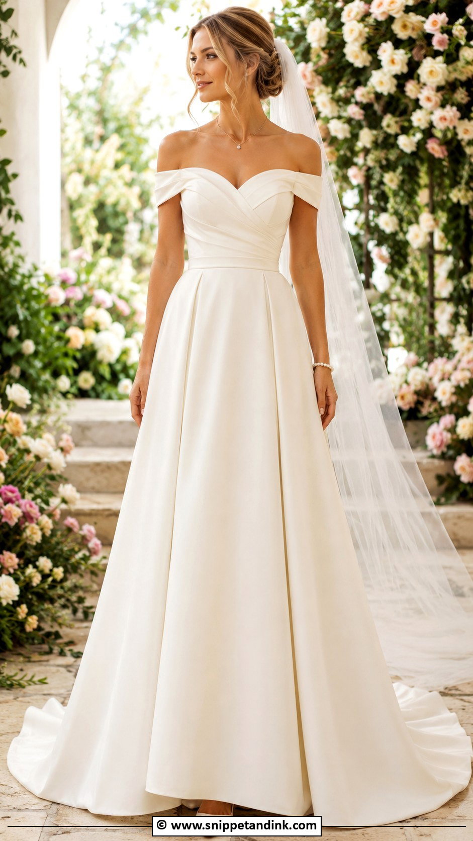 Off Shoulder A Line Wedding Dress - Snippet and Ink - 25 Classic Timeless Classy Wedding Dress Ideas