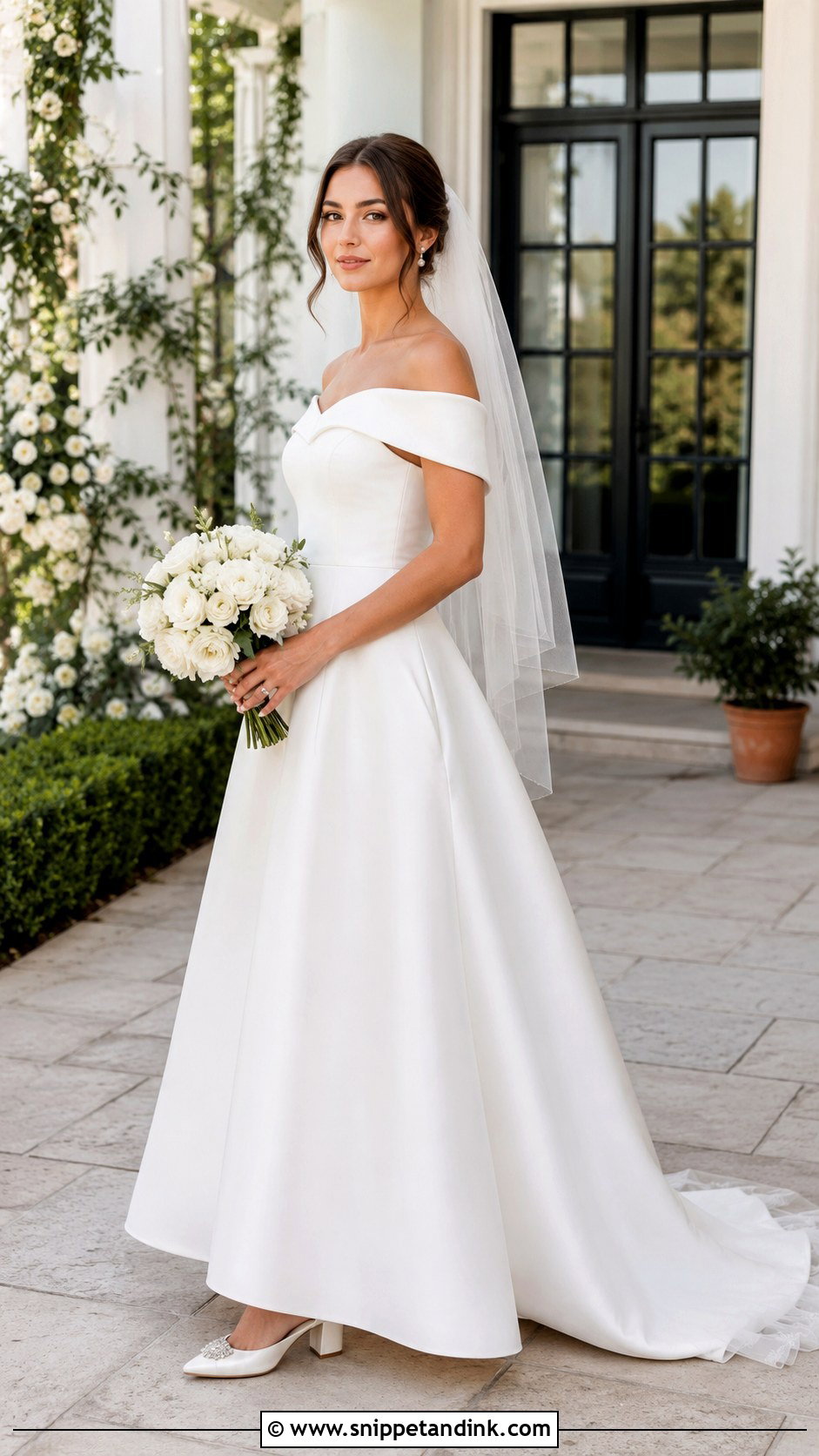 Off Shoulder A Line Wedding Gown - Snippet and Ink - 20 Brides Gown Ideas