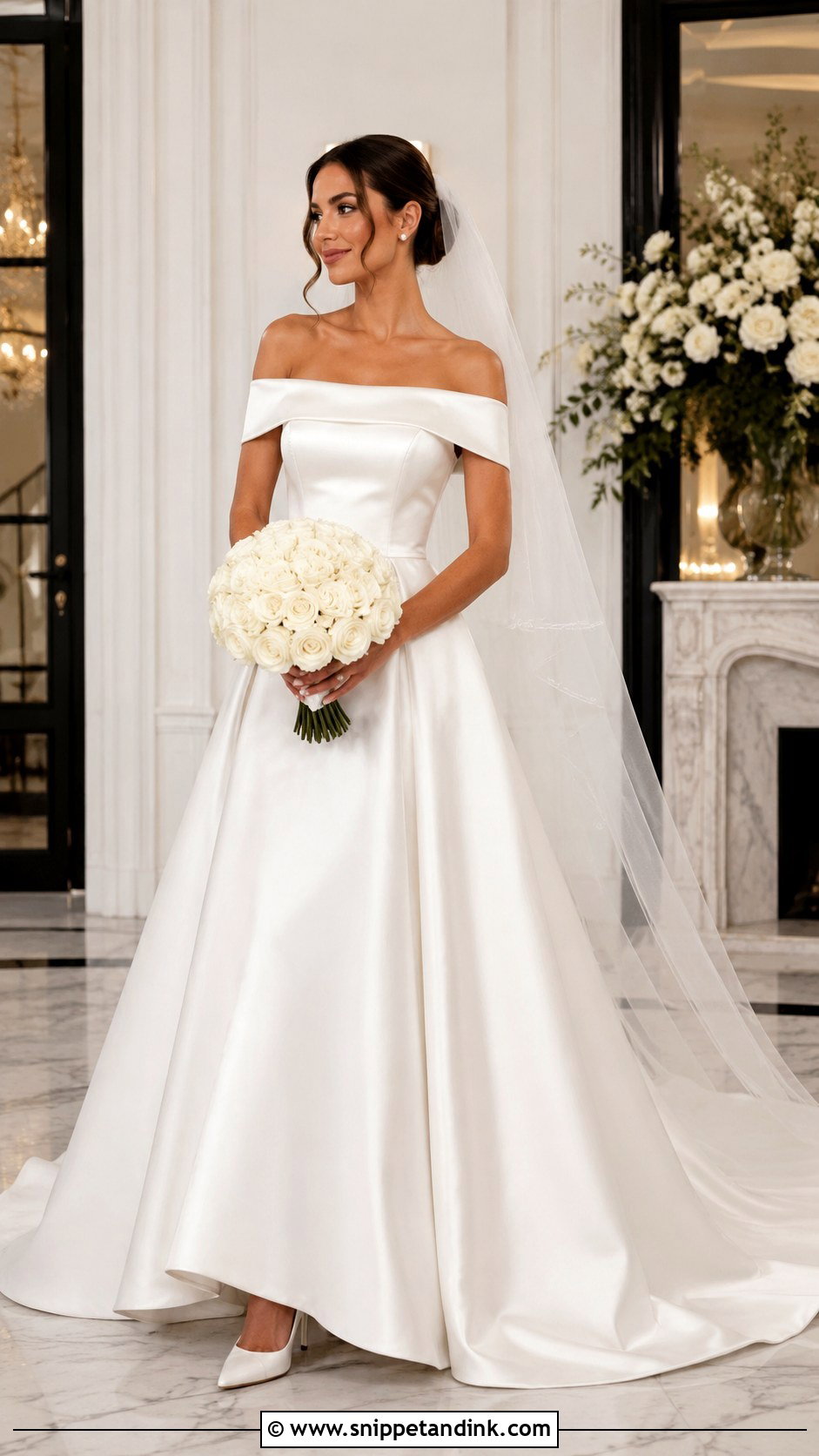 Off Shoulder A Line Wedding Gown - Snippet and Ink - 20 Elegant Simple Wedding Gowns