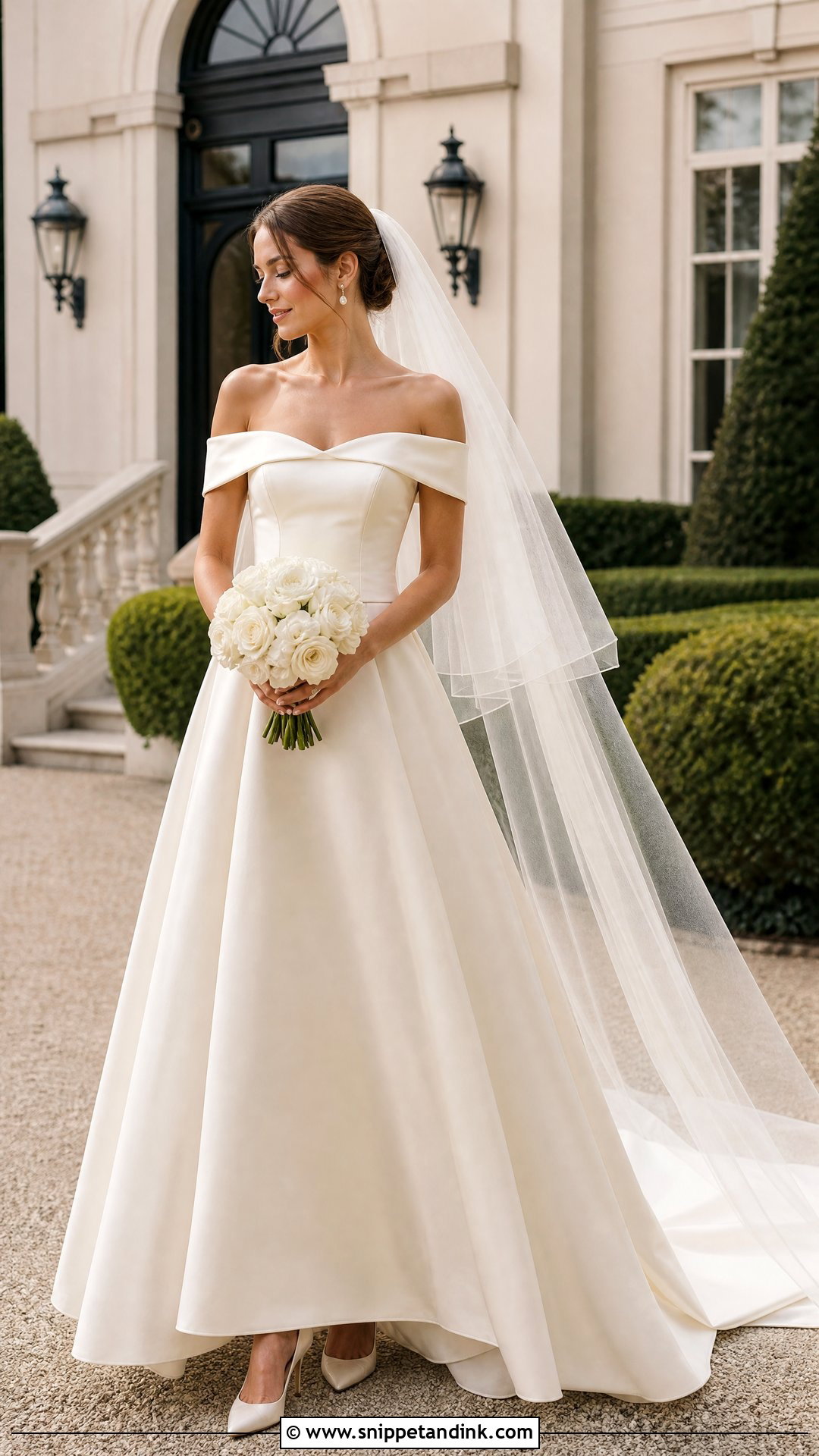 Off Shoulder A Line Wedding Gown - Snippet and Ink - 25 A Line Wedding Gown Ideas