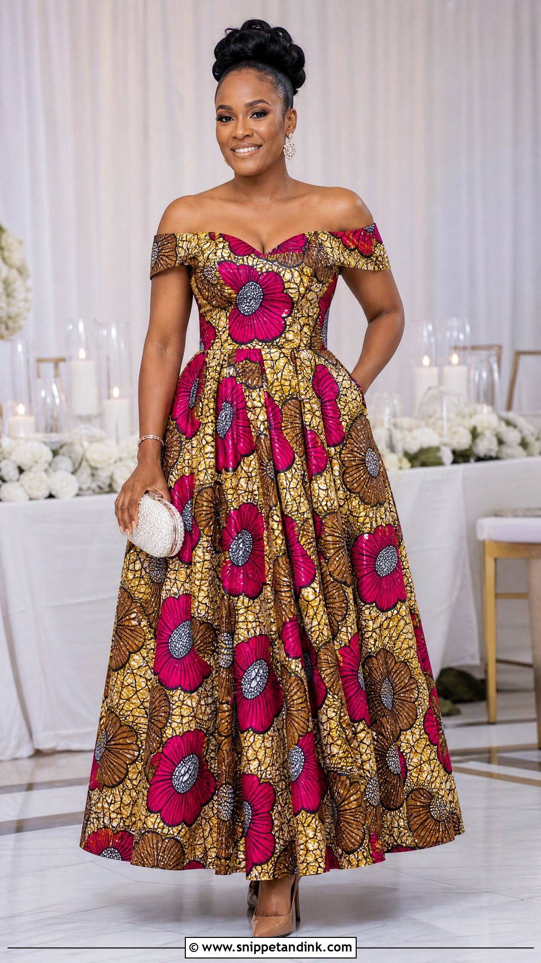 Off Shoulder Ankara Ball Gown - Snippet and Ink - 25 Big Ankara Gown Styles